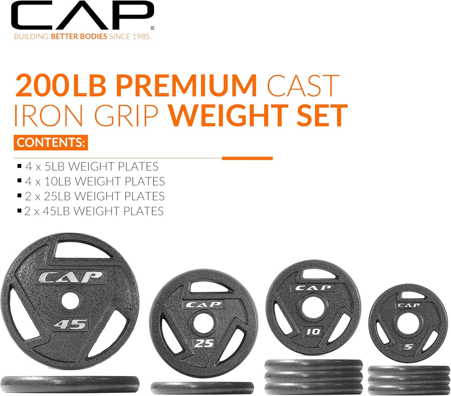 CAP Barbell 2-Inch Olympic Cast Iron Plate Weight Set | 75-285 lbs | Multiple Options