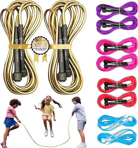 Miniatura 3 de Cuerdas largas para saltar doble holandés (juego de 2), longitud perfecta de 14 pies, sin enredos, peso pesado, para principiantes y avanzados.