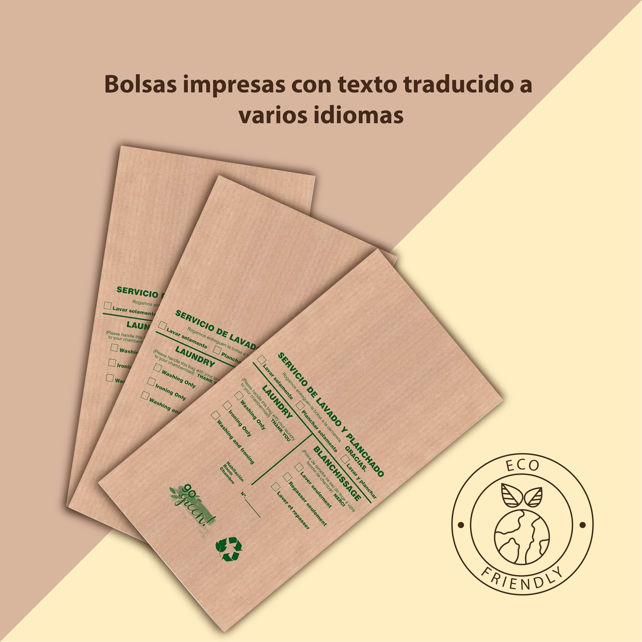 250 Bolsas de lavandería Eco desechables| Bolsa biodegradable y de material reciclado | Servicio lavado y planchado para hoteles| 100% Ecofriendly | Varios idiomas