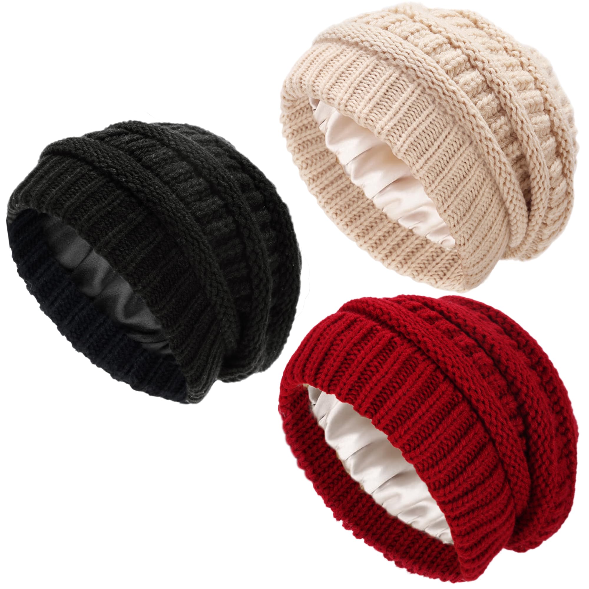 Ultrafun 3 Pack Satin Lined Beanie for Women