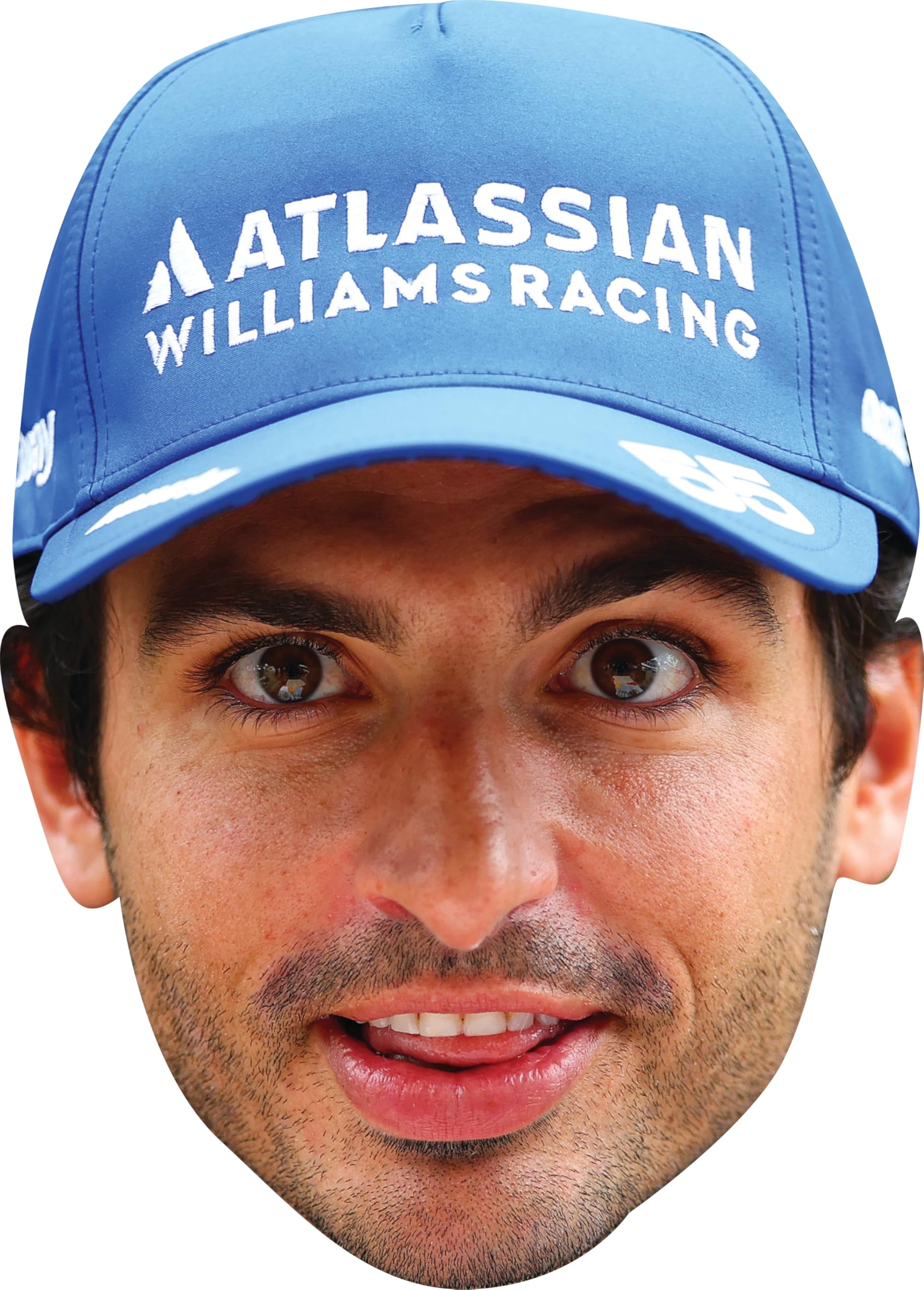 FoxyPrinting Carlos Sainz Cap 2 Facemask – F1 Motorsport Celebrity Face Mask – Formula 1 Racing Driver Funny Mask for Stag Do, Hen Night, Fancy Dress & Costume Parties, Ready to Wear