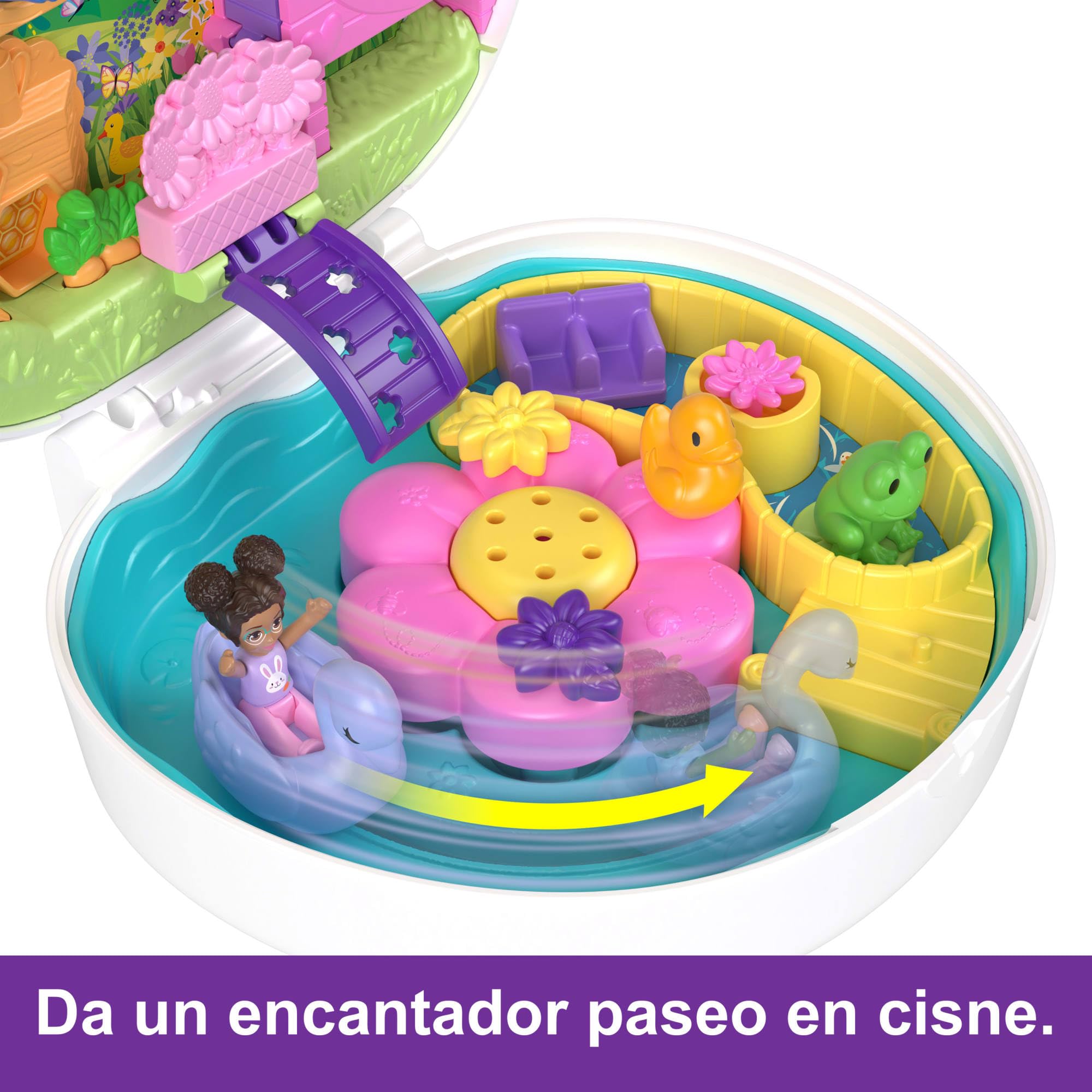 Polly Pocke Conejito de jardín con flores Estuche, conjunto de juego y muñecas, juguetes de animales, incluye juegos acuáticos y 2 piezas con cambio de color, HKV36