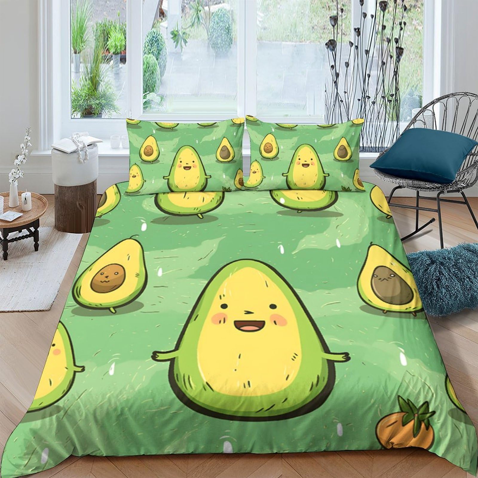 Ctjqhvkz Style-7 3D Printed Cartoon Avocado Fitted Sheet Microfiber Soft Green Fruit Mattress Cover For Bedroom Dorm Décor Single（135X200cm）