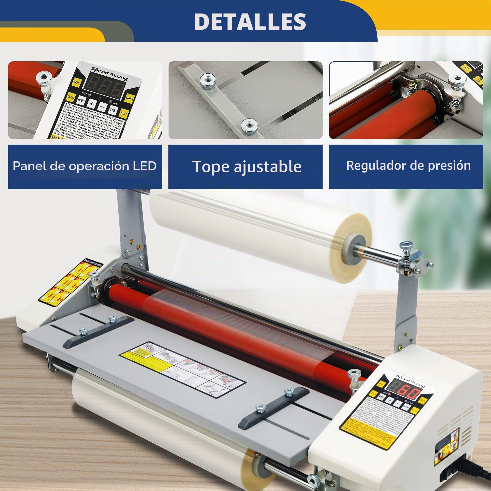 Hanchen Plastificadora A2+ 440mm Laminadora en Frío y Caliente 0-180℃ Máquina de Laminación de Una y Dos Caras con 4 Rodillos para Fotos Documentos Tarjetas
