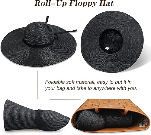 Miniatura 4 de IRIS CRAFT Sombrero de paja de ala ancha para playa, con protección UV, UPF50, para viaje, para verano, con protección UV, L