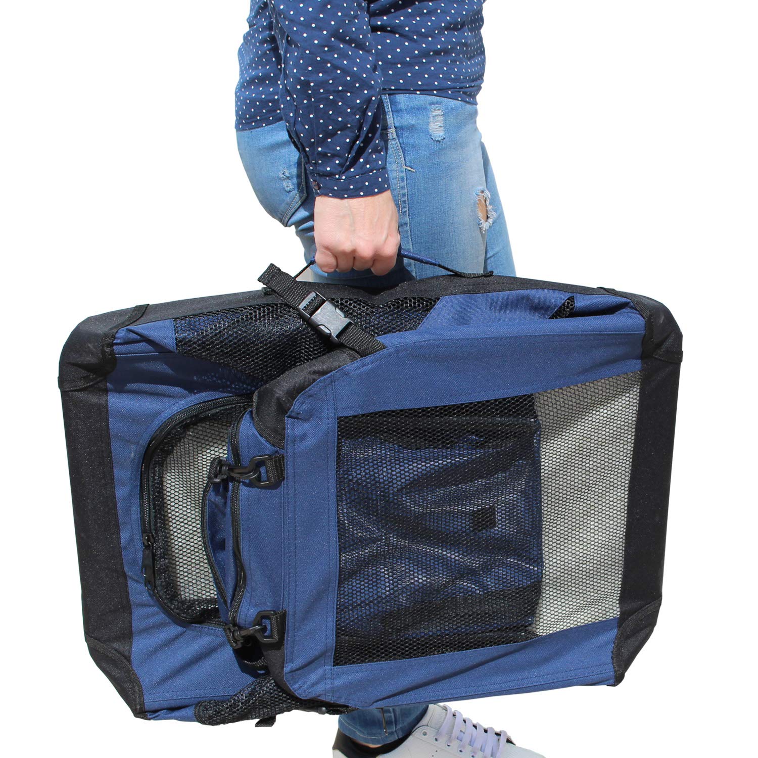 Transportin para Perros Plegable Yatek de entradas Laterales y Superiores con Alta Visibilidad, Confort y Seguridad para tu Mascota de tamaño L (70 x 52 x 52 cm)
