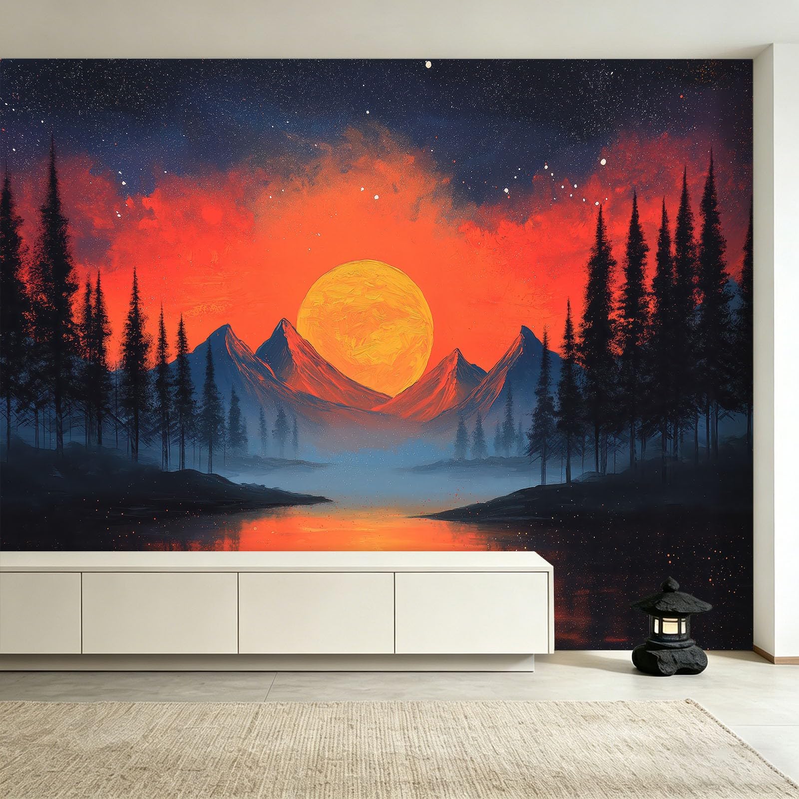 Fototapeta z motywem lasu fantasy, 200 x 140 cm (szer. x wys.) – klej nie wchodzi w zakres dostawy – kuchnia, sypialnia, salon, nowoczesna, pionowa tapeta ścienna, tapeta z włókniny, gwiaździste niebo
