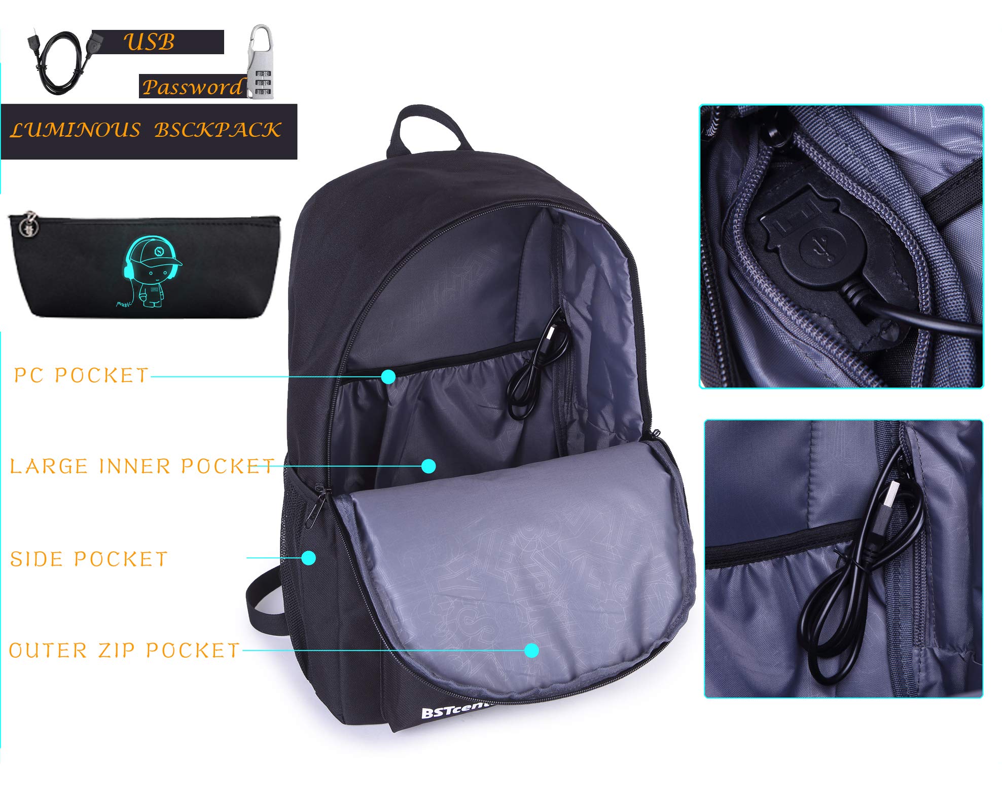 Sac à Dos Cartable Garcon Scolaire Sets de Sacs Scolaires Lumineux Port de Chargement USB Scolaire Ecole garçon Ado Sacs à Dos