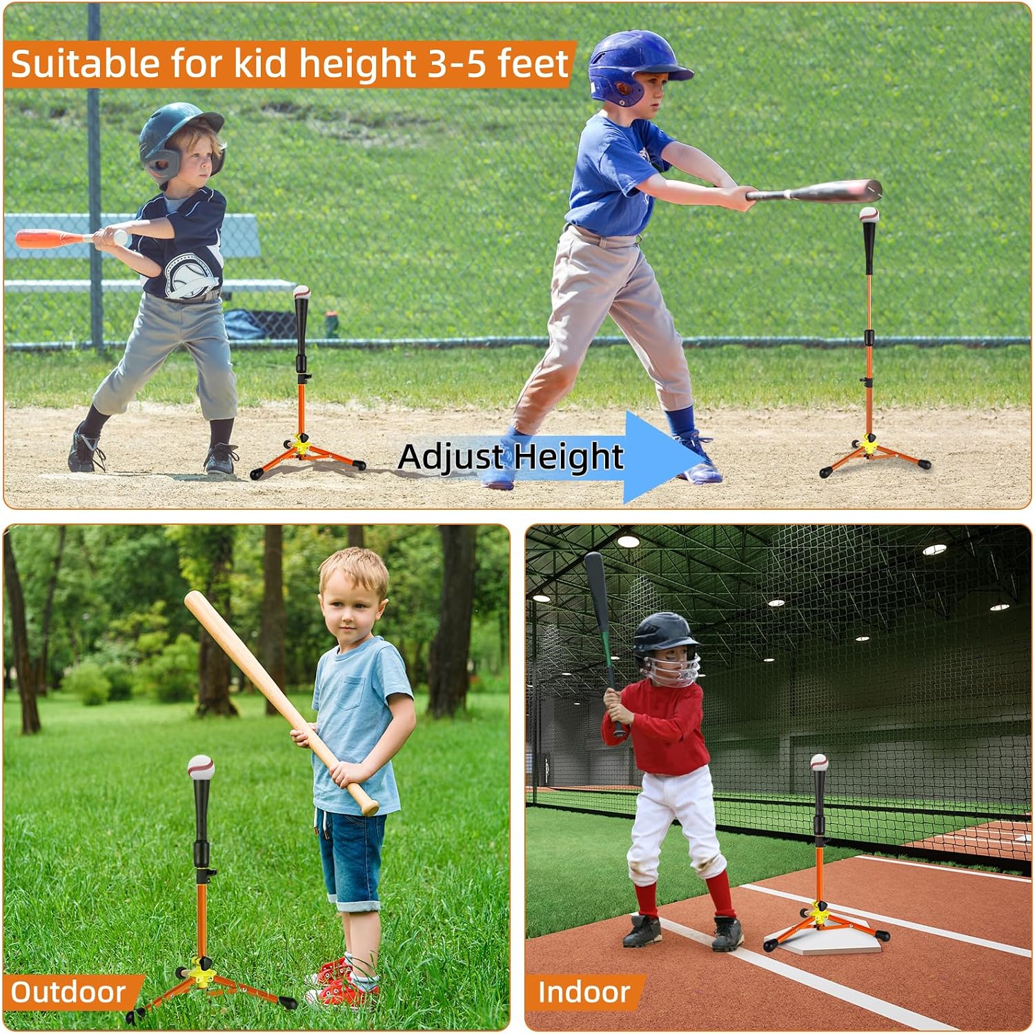 23.5 to 39.76 Inches Baseball Tee for Kids, Batting Tees for Baseball with Carry Bag, Portable Stable Tanner Tee, Baseball Training Equipment Aged 5-12, Softball Tee for Batting and Hitting