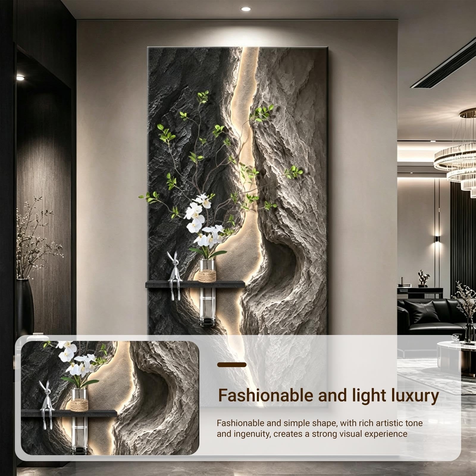 3D-Wandkunst-Dekoration aus Sandstein mit LED-Beleuchtung