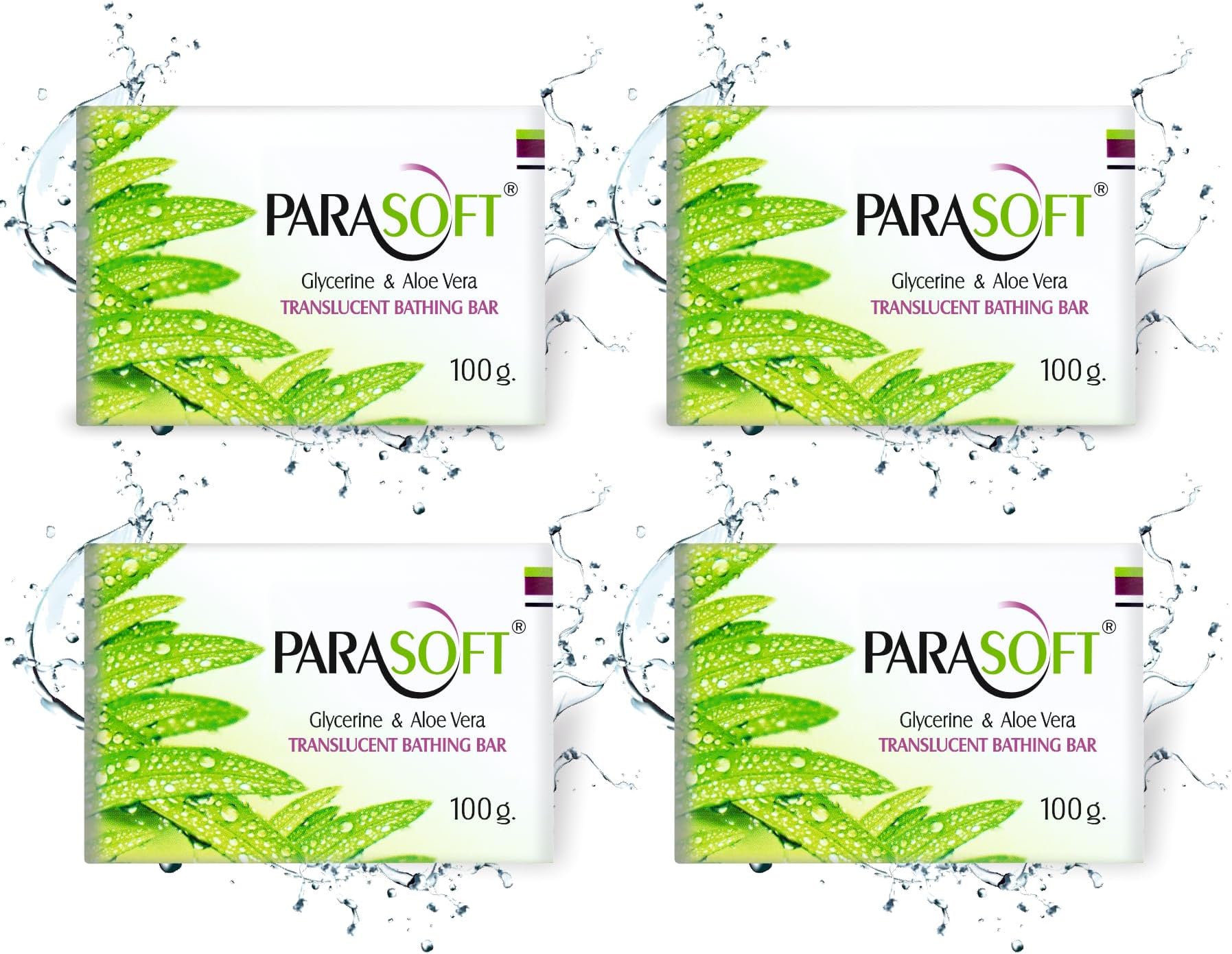 Parasoft Translucent Bathing Bar – 100 g (Pack of 4) for Dry Skin Care with Glycerine, Aloe Vera & Vitamin E – Gentle Daily Cleansing Soap for Sensitive Skin