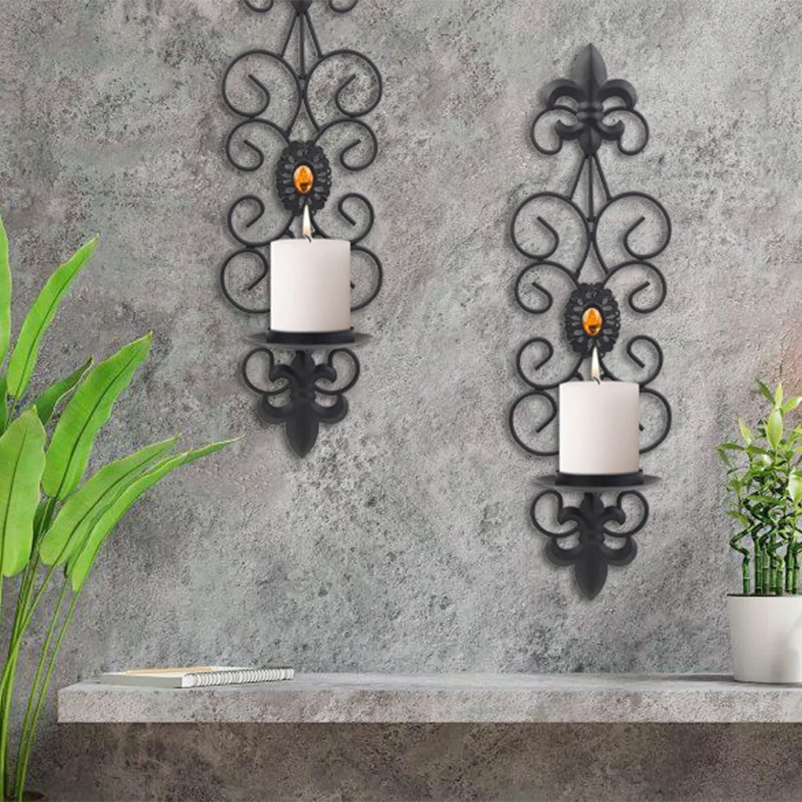 Kerzenhalter für Stabkerzen Retro-Wand-Kerzenständer aus Schmiedeeisen mit eingelegtem Dekor Wohnzimmer-Deko
