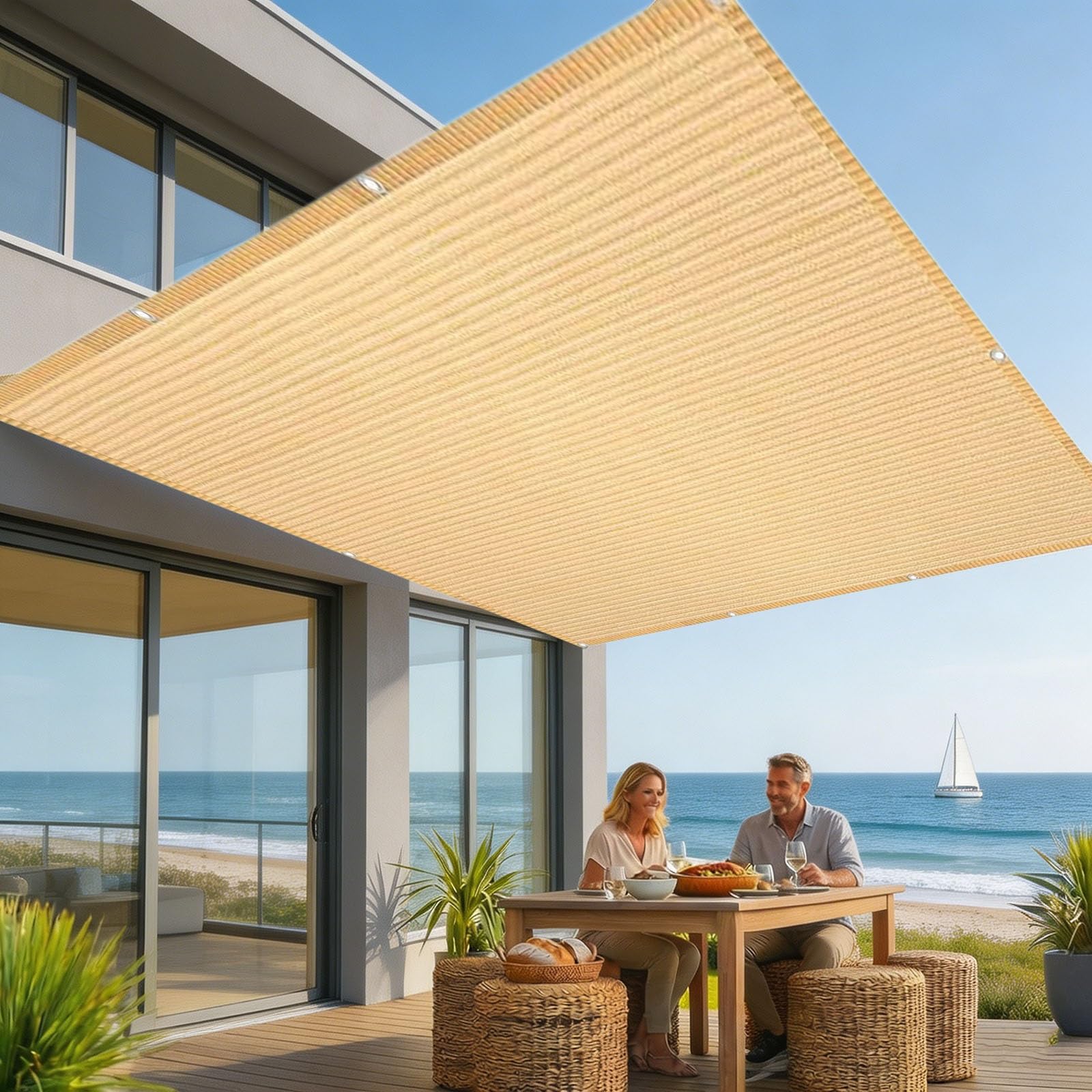 Toile ombrage exterieur creme 2.6x4.3m en HDPE respirant pour terrasse