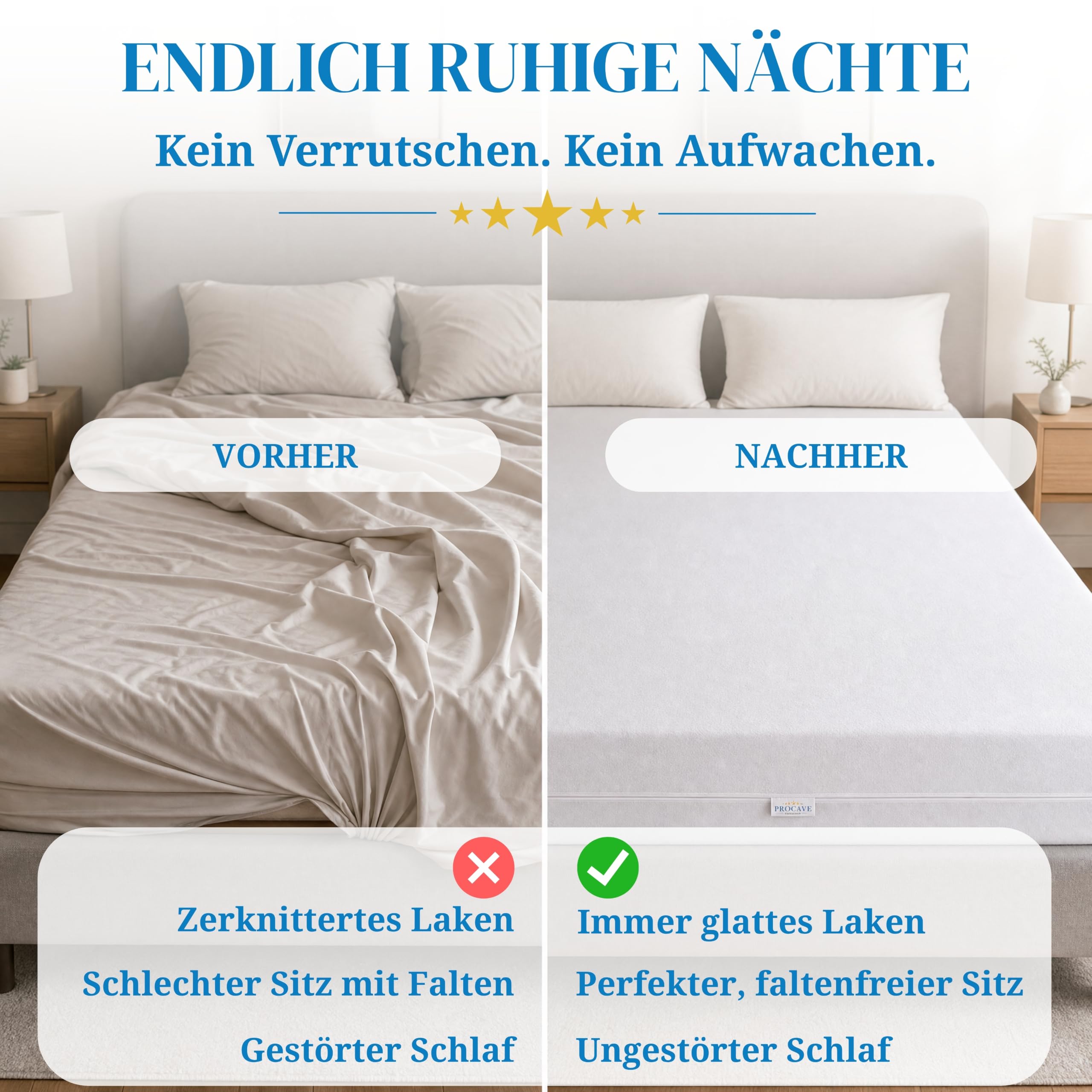 PROCAVE - Coprimaterasso in spugna, senza imbottitura, Matratzen-Höhe 23-28cm, 200 x 220 cm