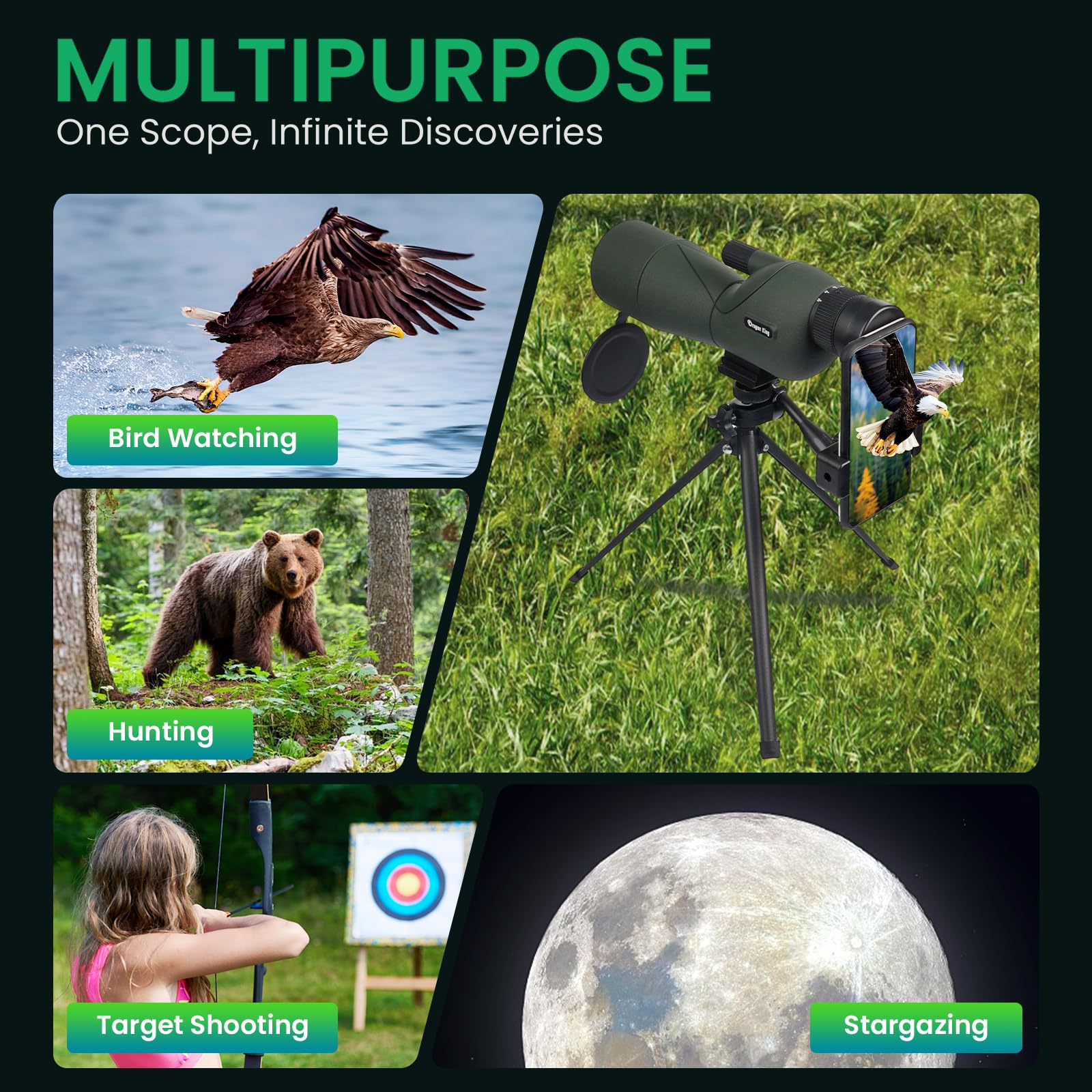 BIBIRE Spektiv 25-75x60 HD mit Stativ, Smartphone-Adapter und Tragetasche für Vogelbeobachtung
