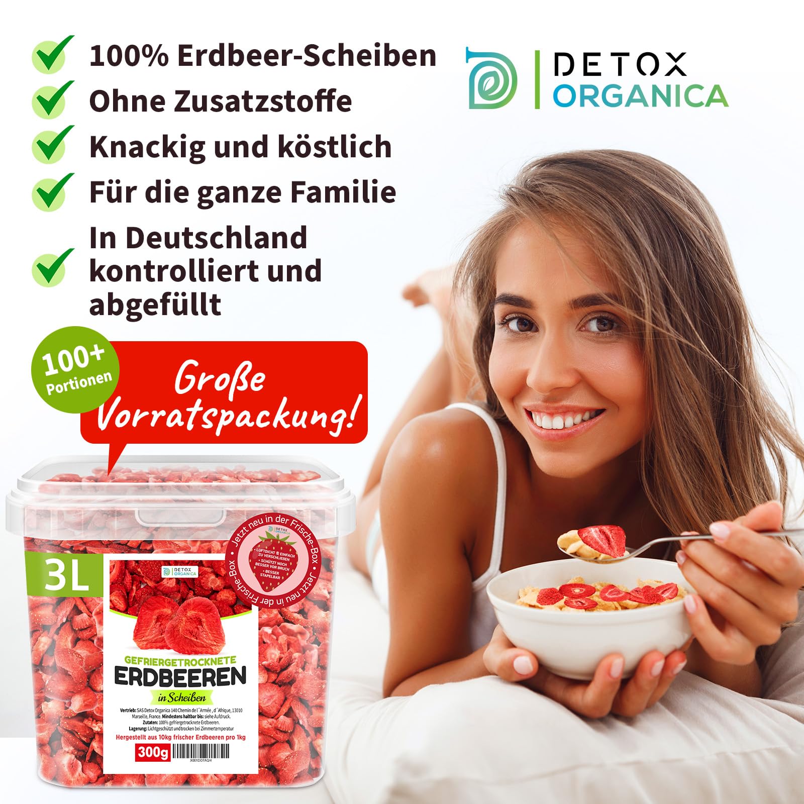 Detox Organica GEFRIERGETROCKNETE ERDBEEREN 300g, 100% Trockenfrüchte | Früchte in Scheiben natürlich und ohne Zusatz von Zucker oder Zusatzstoffen, Erdbeerchips freeze dried strawberries (300g)