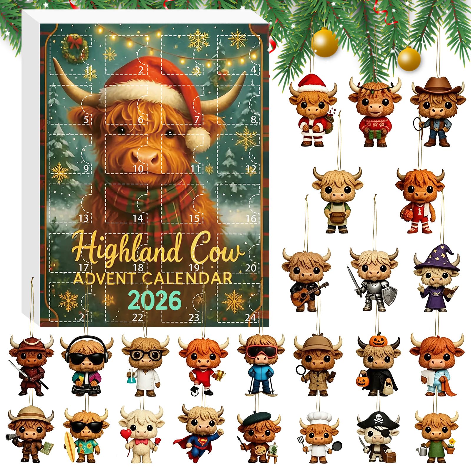 Highland Cow Advent Calendar 2026,24 Days Advent,Christmas Countdown