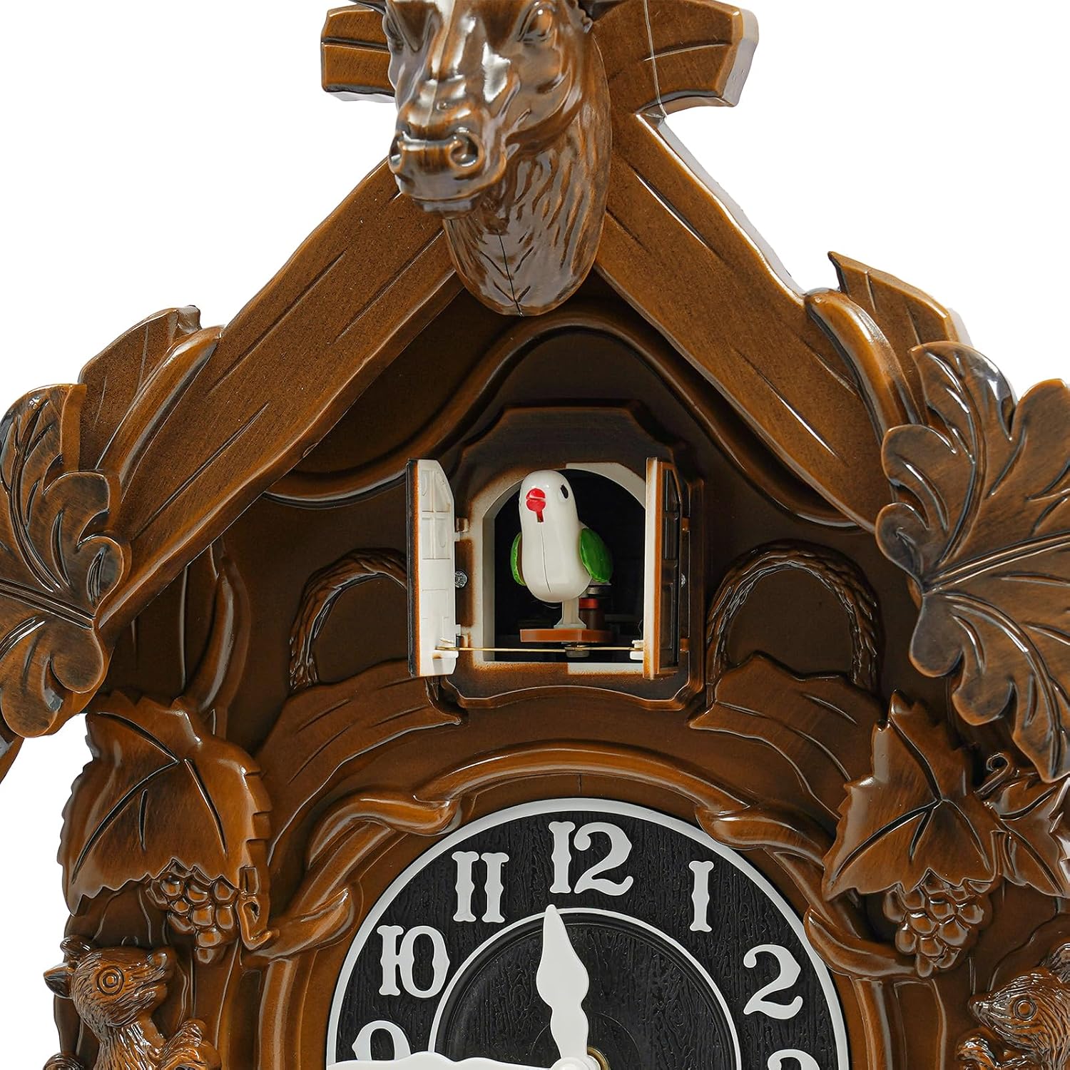 Retro Large Wall Clock, Deer Head Home Decoration Clock Vintage Grandfather Clock Report The Time from 6am-9pm, Manual KooKoo Coco Clocks for Wall with Bird Gifts for Family (Vintage Brown)
