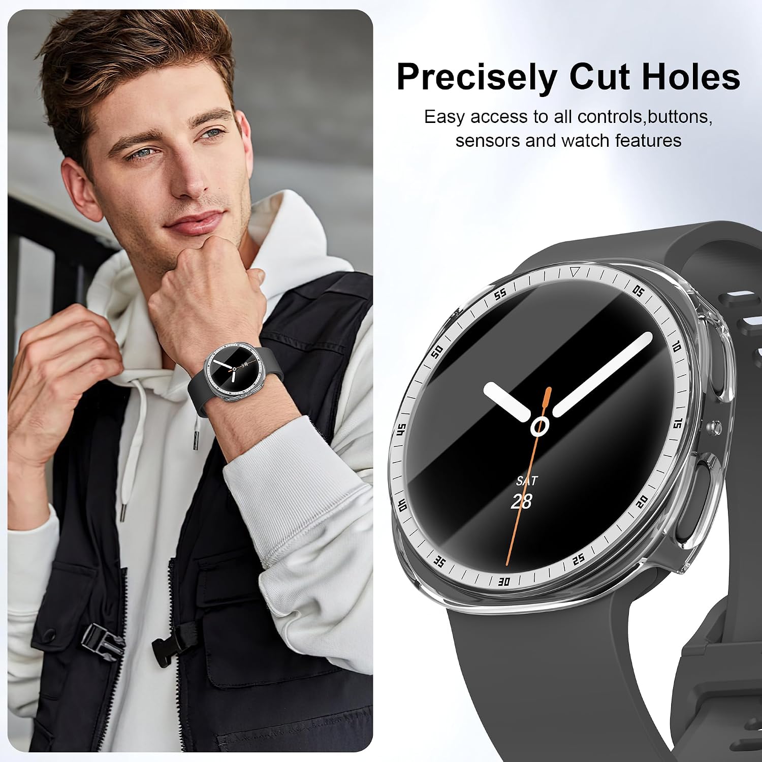 Case for Samsung Galaxy Watch 8 Screen Protector 40mm 44mm,Hard PC Cover+HD Anti-Fog Tempered Glass Waterproof Protective Film Full Protection Scale Bumper for Samsung Galaxy Watch 8 Case 40 44 mm