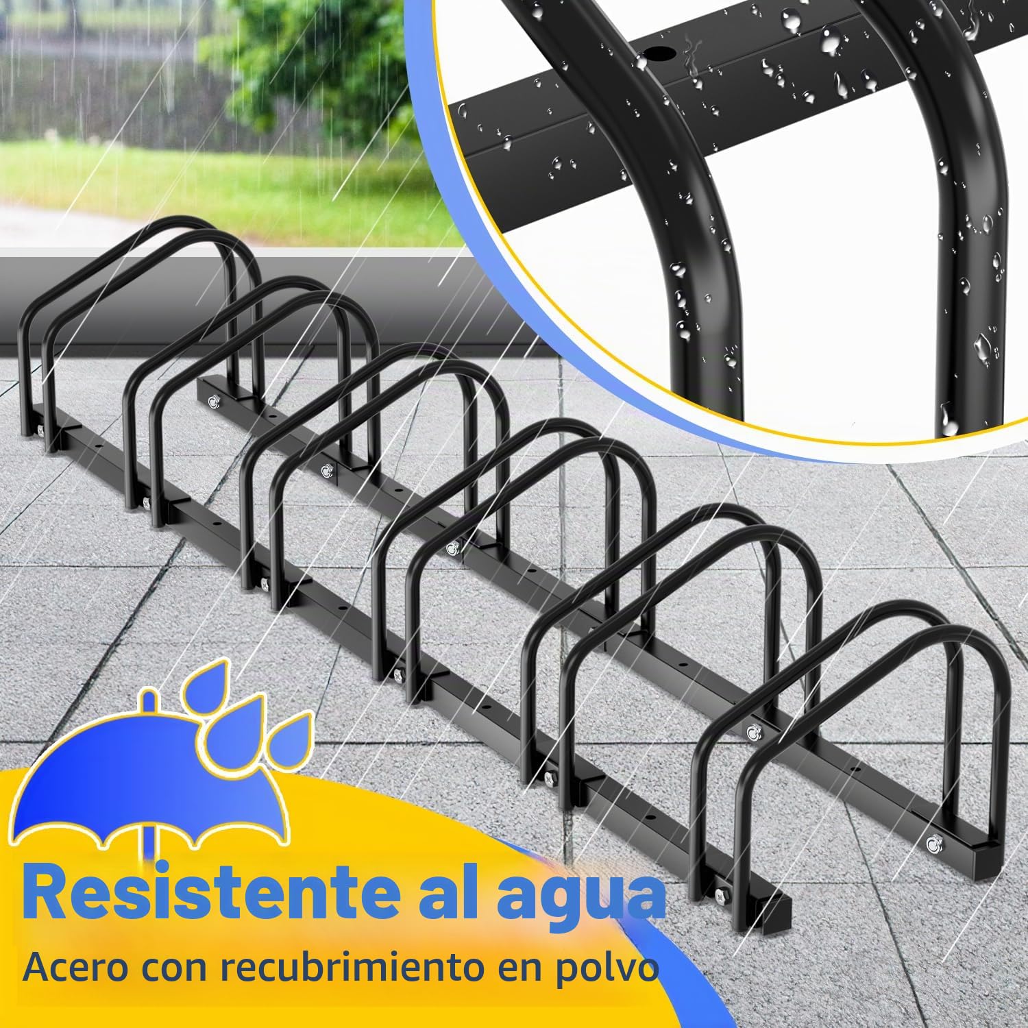 Aparcabicicletas para 6 bicicletas, soporte de bicicleta para el suelo con distancia entre ruedas de 30 cm para una anchura de neumático de 35-55 mm, soporte de bicicleta para montaje en