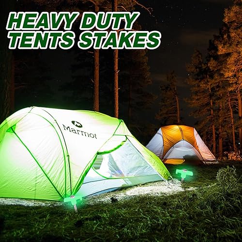 Miniatura 6 de Tandefio 20 estacas de 8 pulgadas para tienda de campaña de 8 pulgadas con tornillo en estacas de campamento con cabeza luminosa que brillan en la