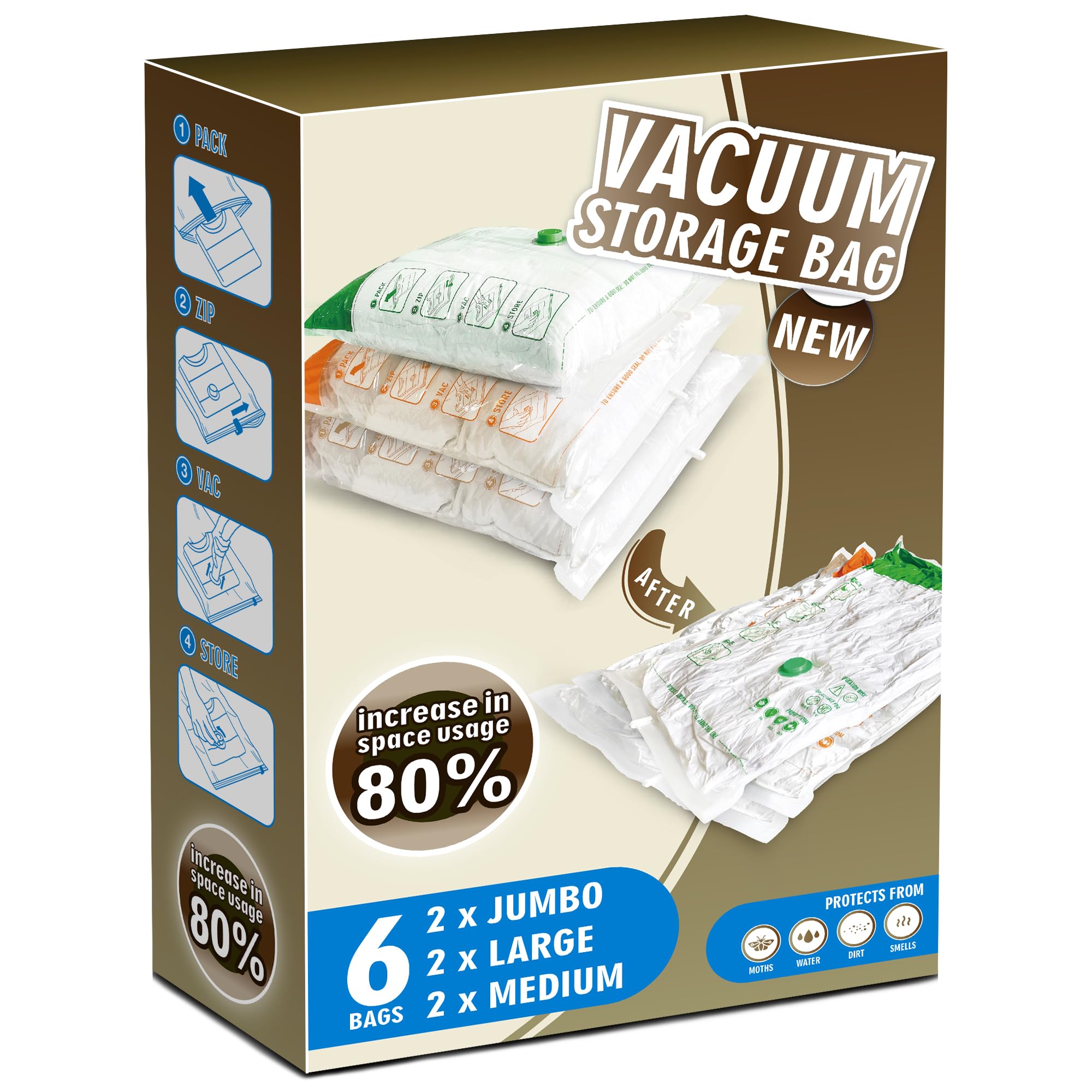 STORAGE MASTER Space Saver Bags for Travel and Home Reusable Vacuum Storage Bags Save 80% More Storage Space Work with Vacuum Cleaner (9 Combo, No Pump Included) — view 17