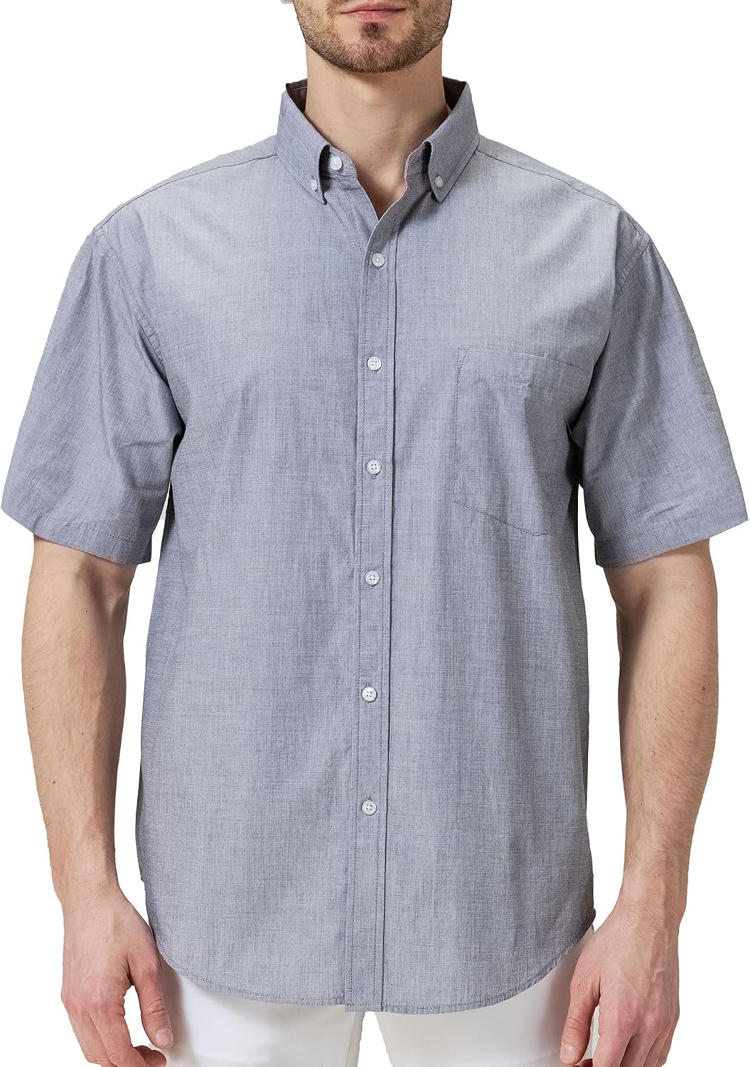 COEVALS CLUB Men's Short Sleeve Button Down Shirt, 100% Cotton Lightweight Breathable Casual Work Shirt with Chest Pocket