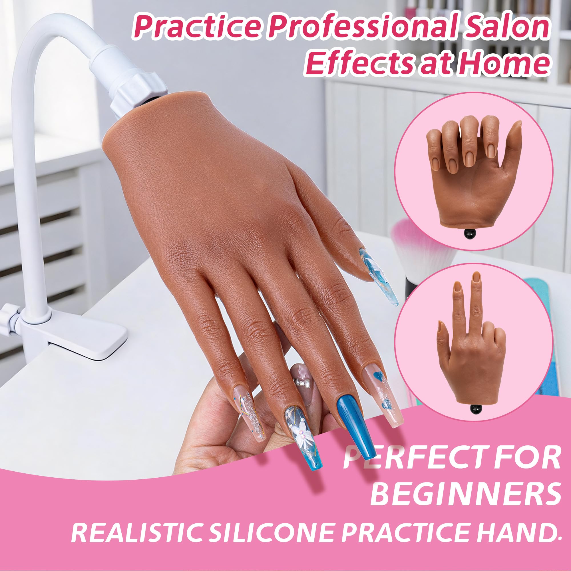 Realistic Silicone Practice Hand for Acrylic and Gel Nail Training Kit
