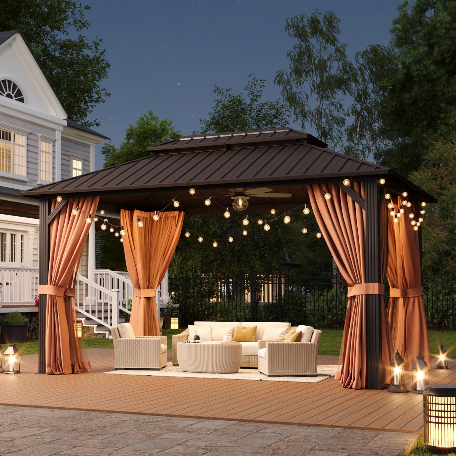 Aoxun 10X14Ft Hardtop Gazebo Metal Gazebo with Galvanized Steel Double Roof