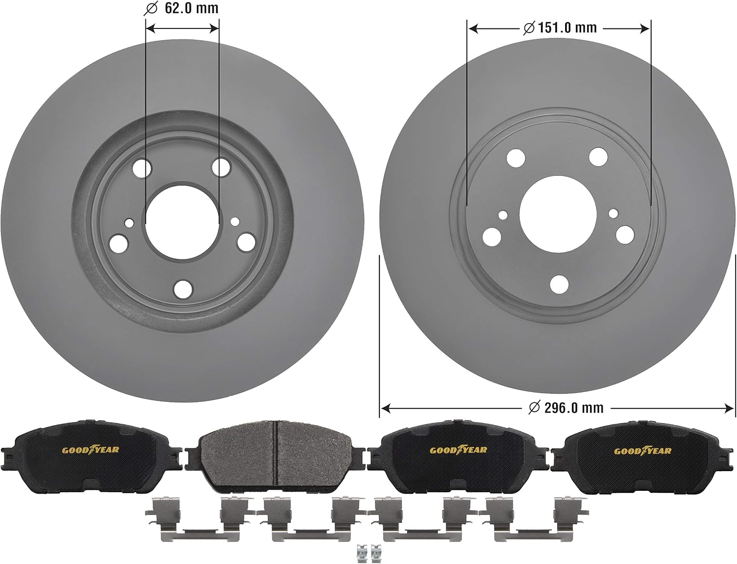 Goodyear Brakes PRK54743PR | Rear Brake Kit w/Two (2) Brake Rotors & Ceramic Brake Pads fit Ford Five Hundred 07-05, Freestyle 07-05, Taurus 09-08, Taurus X 09-08; Mercury Montego 07-05, Sable 09-08