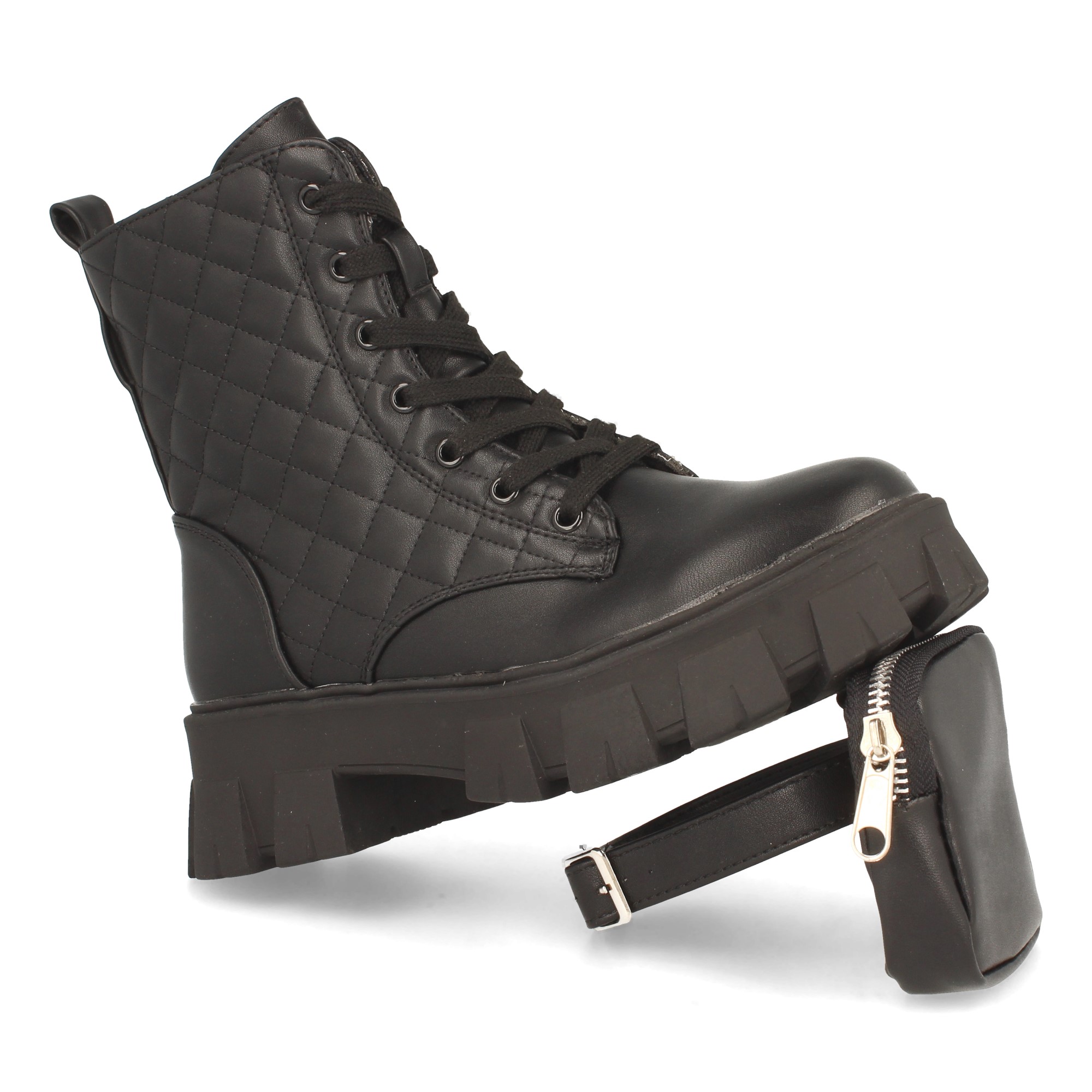 Botín De Plataforma Mujer Shoes&blues - Suela Dentada, Bolsillo Cremallera, Acolchado Y Cordones