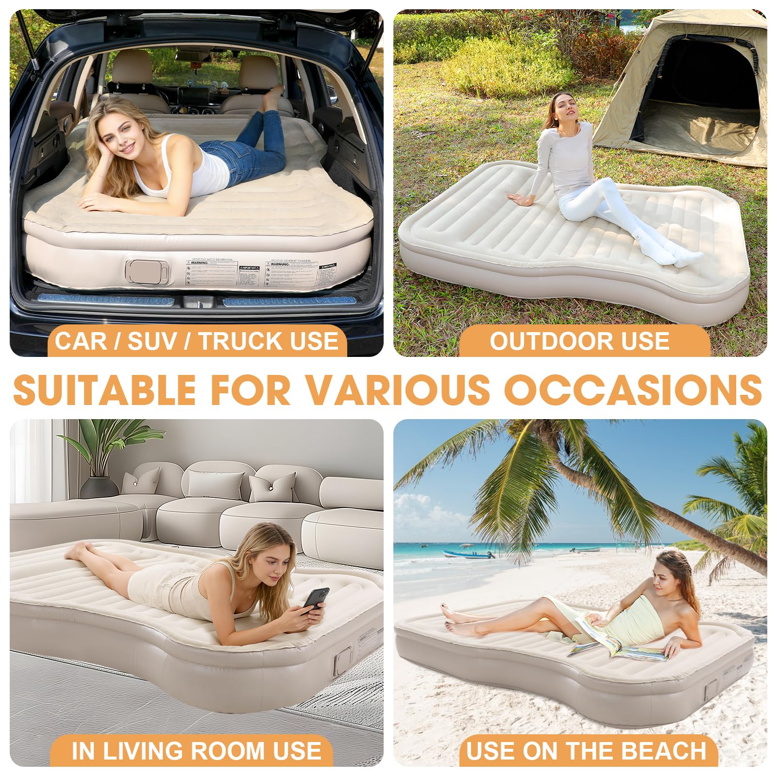 Colchón de aire para SUV con bomba integrada, PVC flocado grueso, inflado rápido 90s, cama portátil para camping