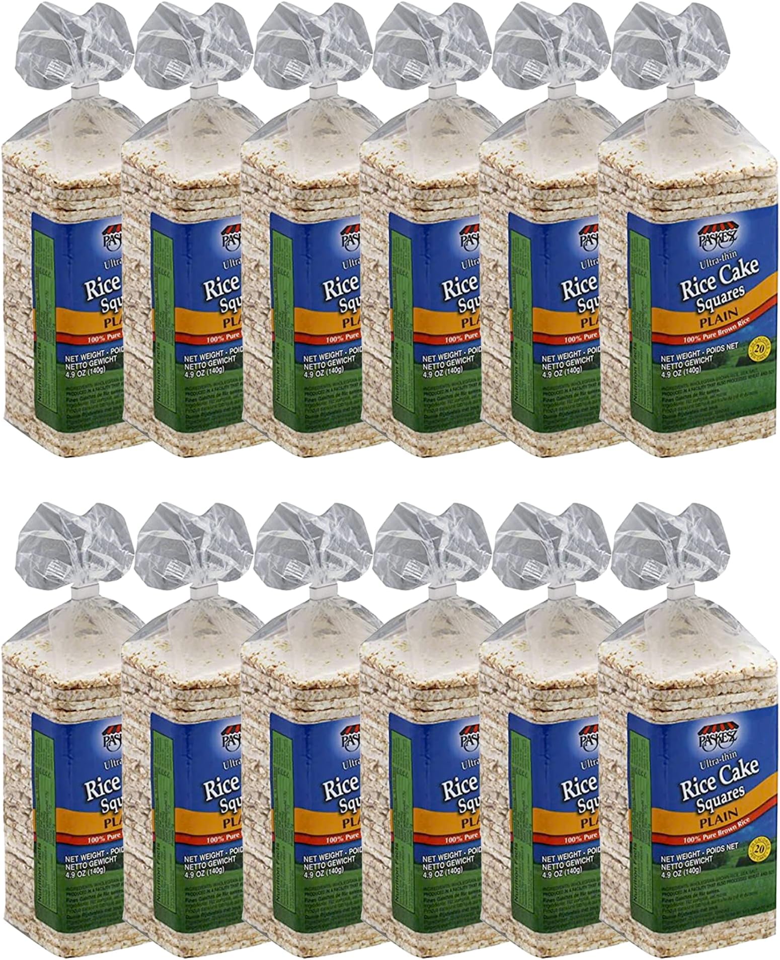 Only Kosher Candy Ultra Thin Rice Cakes Squares Plain, Lightly Salted, 100% Pure Brown Rice (Pack of 12)