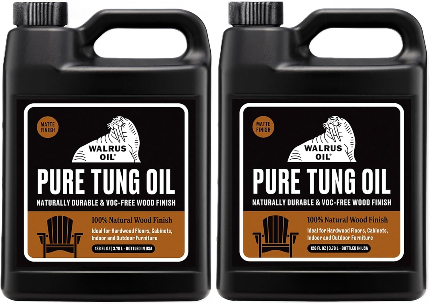Walrus Oil - 100% Pure Tung Oil, Wood Finish for Any Woodworking Project, Natural, VOC-Free. 128oz / 1 Gallon Jug 2 Pack