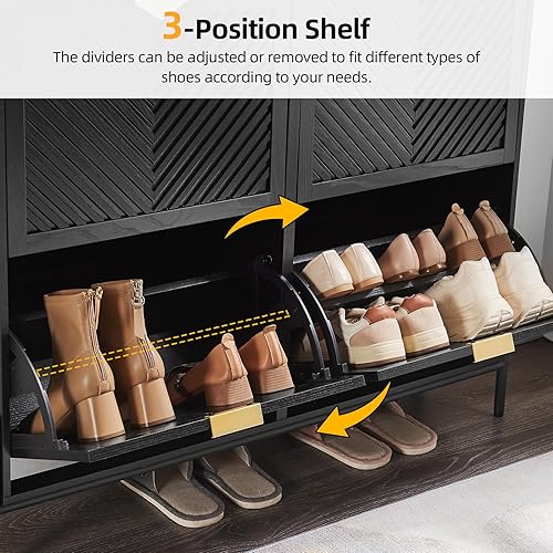 Vista 60 de HUSHEDIFY Armario de almacenamiento para zapatos con 2 cajones abatibles, organizador de zapatos estrecho oculto para entrada, zapatero delgado