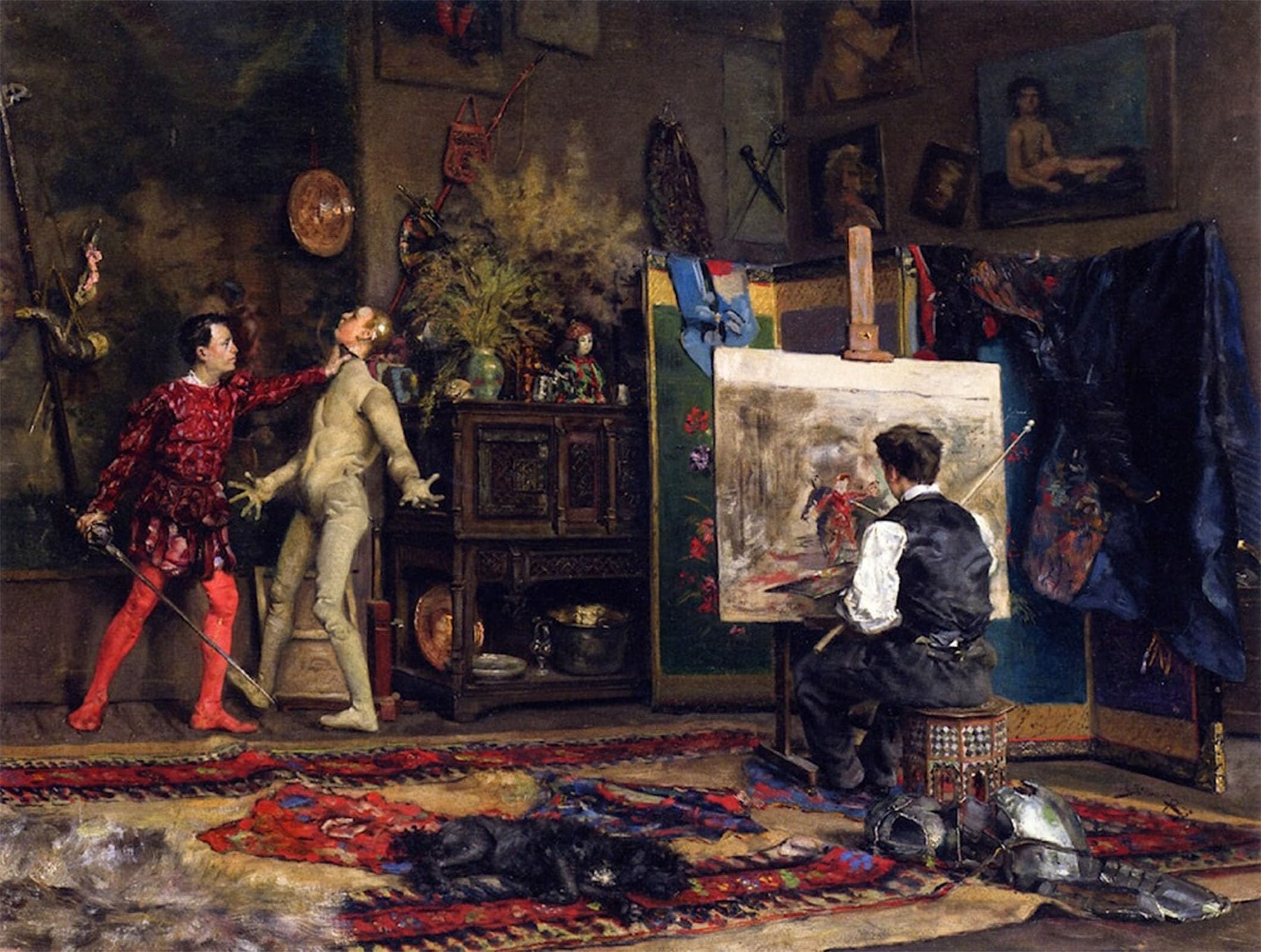 SERENDIPITP Aesthetic Poster Photo Wall Print Retro Picture in the Artist's Studio by Julius Leblanc Stewart Modern Wall Artwork for Home Decor 60x90cm