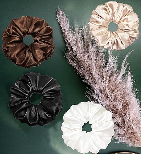 Miniatura 2 de Coletero de satén de seda de 5.9 pulgadas (5.9 in), coleteros suaves para dormir, ligas para el pelo en forma de dona, soporte elástico para cola de