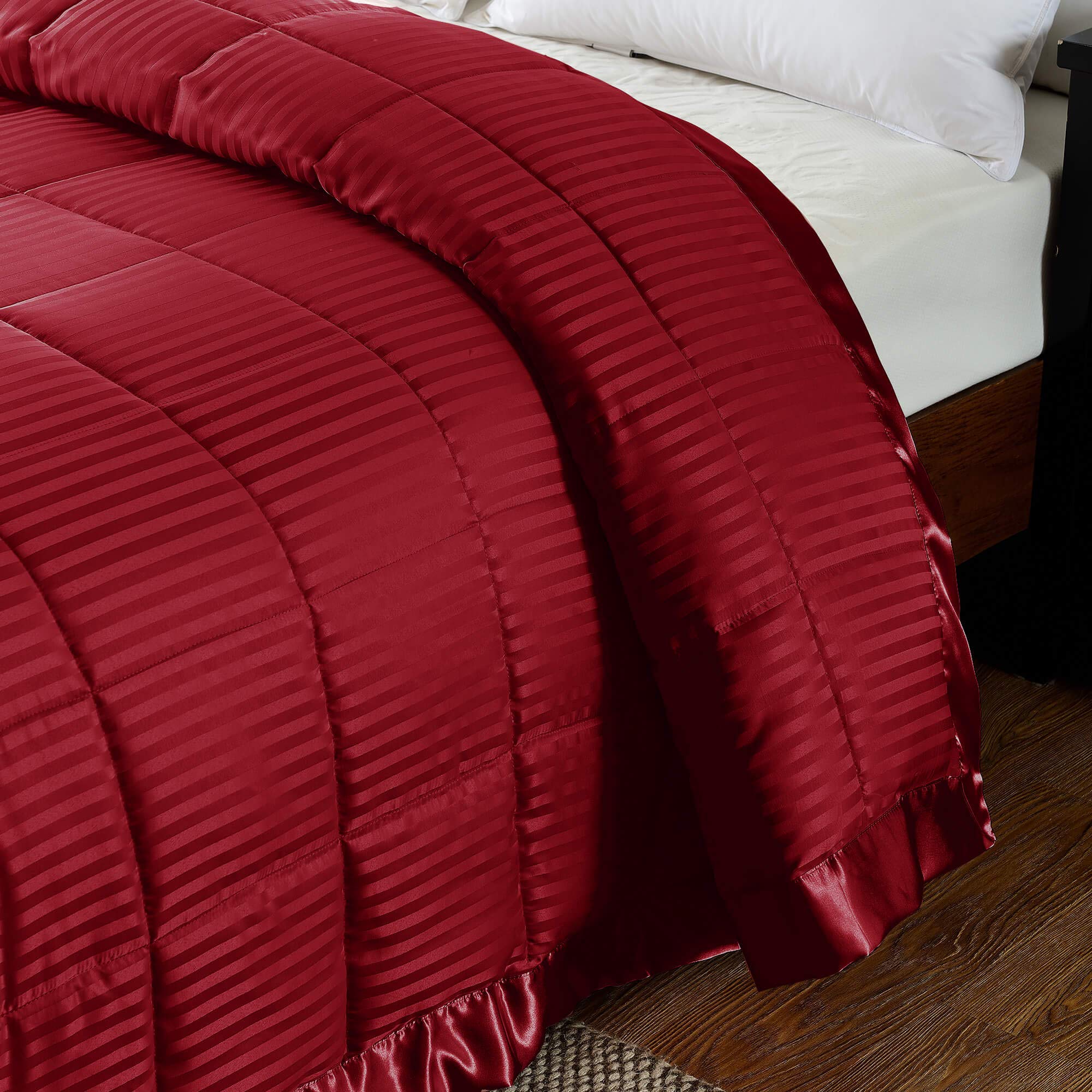 downluxe Lightweight King Down Alternative Blanket with Satin Trim, Red