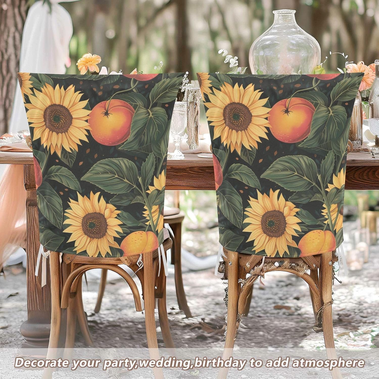 ALAZA Peaches Sunflowers Chair Back Cover Set of 6, Washable Reusable Removable Chair Slipcovers Decorative Chair Cover for Home Kitchen Wedding Party
