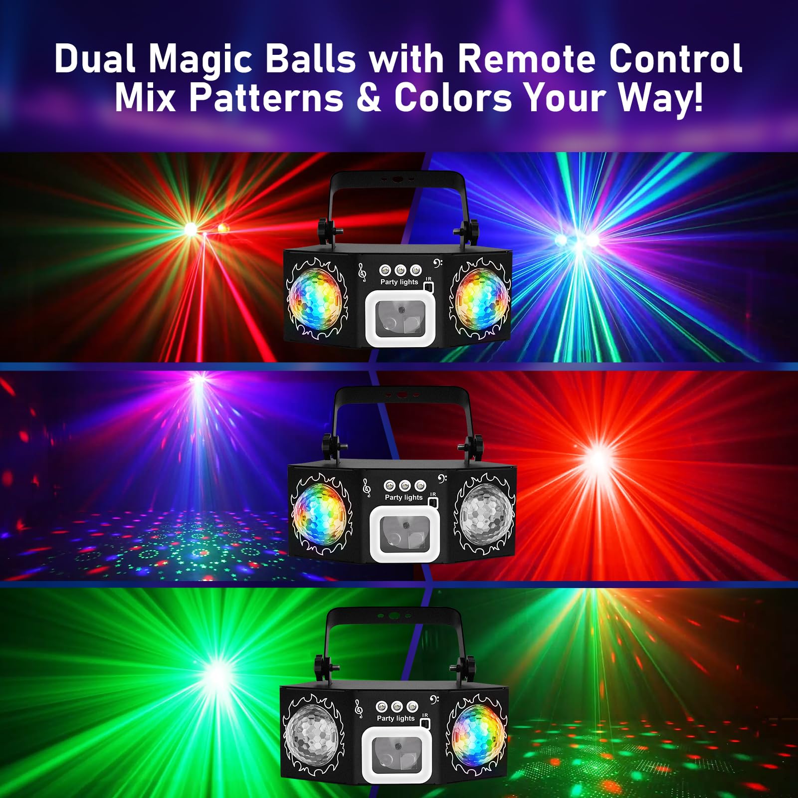 Vicalo Disco Light with Dual Disco Balls Disco Lights for Parties Sound Activated Party Lights RGB Stage Effect Light for DJ KTV Club Christmas - Image 3
