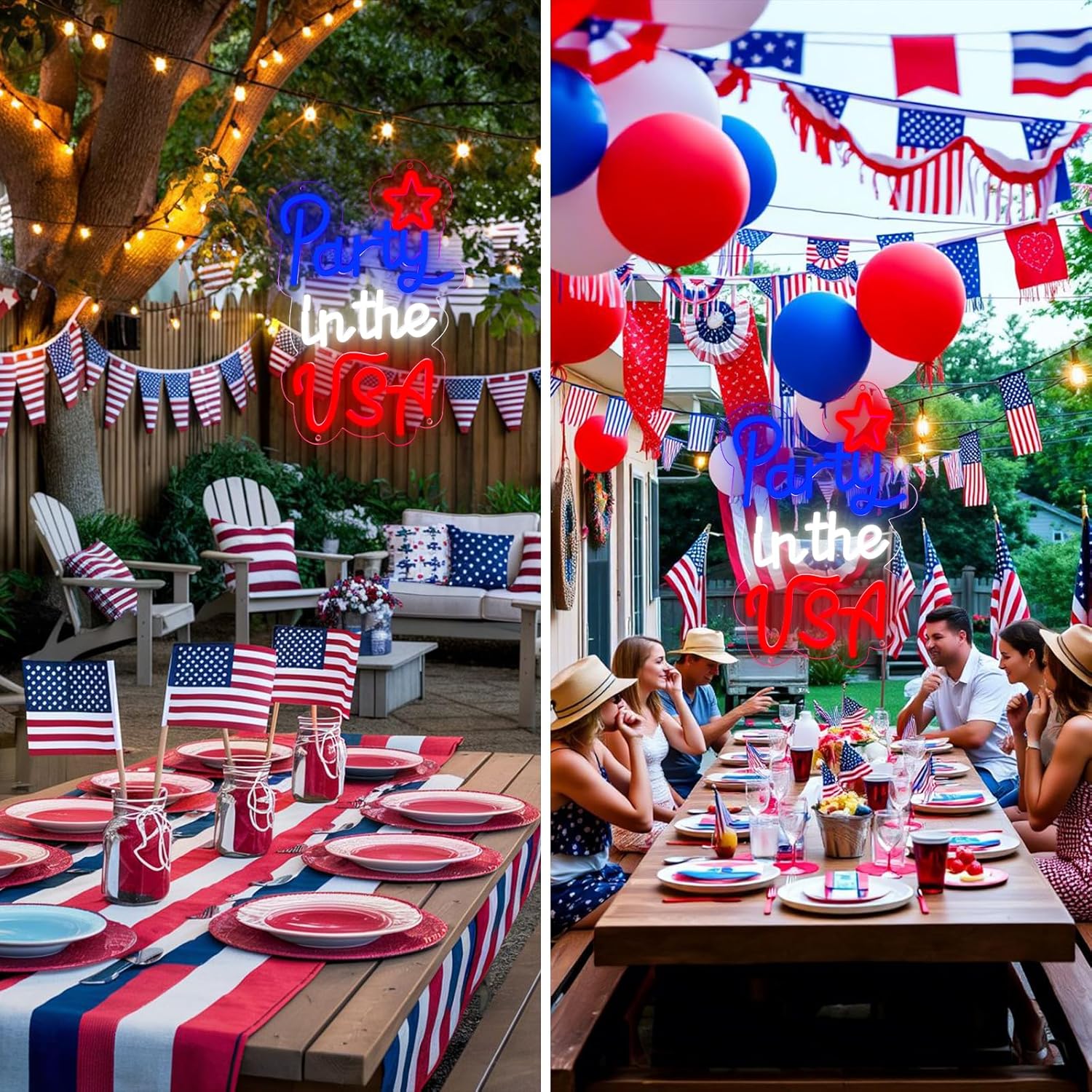 Party in the USA Neon Sign,Patriotic Neon Light for Wall Decor Memorial Day LED Sign,4th of July Decorations Light up Sign,Red White Blue Home Decor for Bar,Bedroom,USA Theme Party