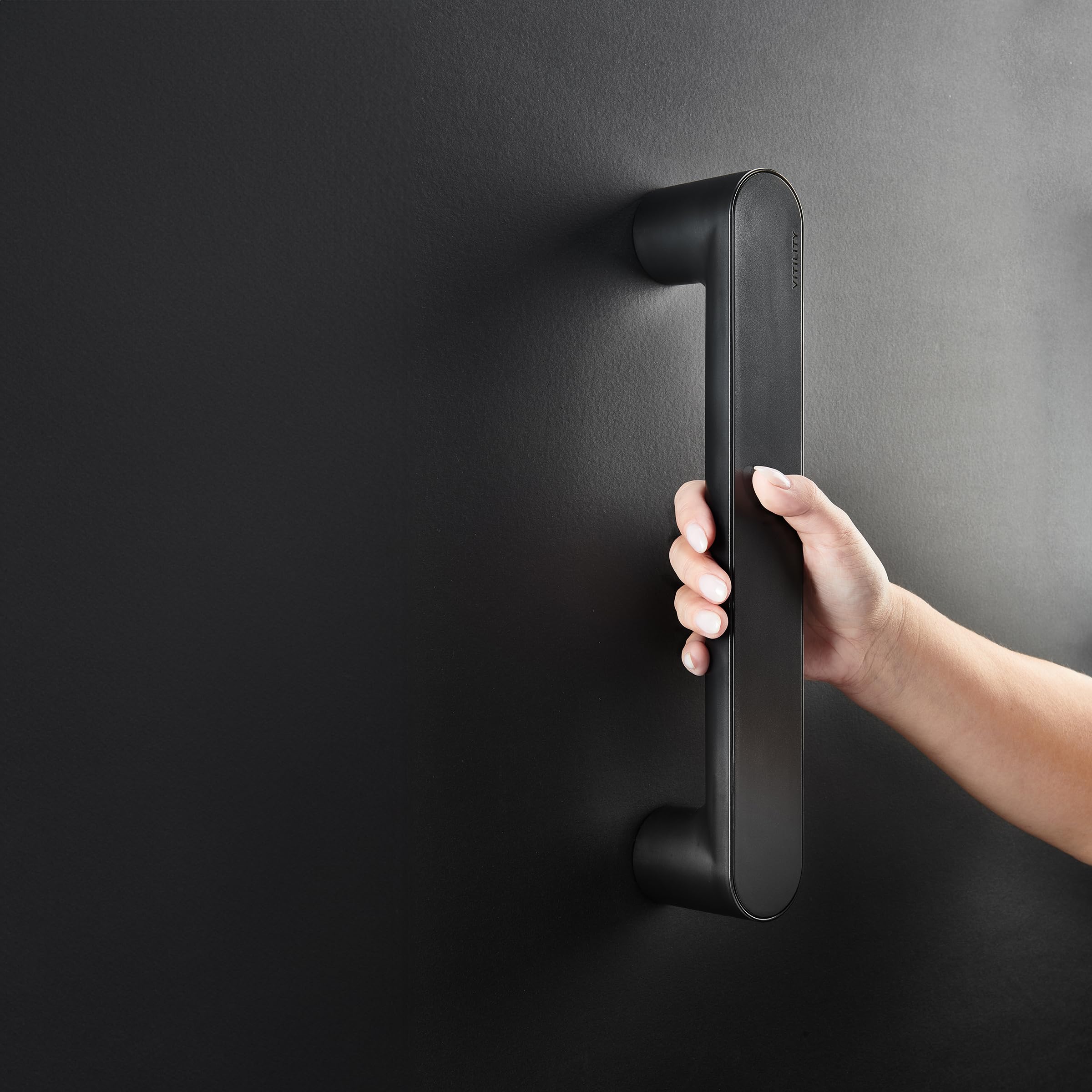 Vitility Asidero de baño ID, barra de pared de seguridad para ducha bañera inodoro, ABS, capacidad 150 kg, barra recta 35 cm, negro, con tornillos