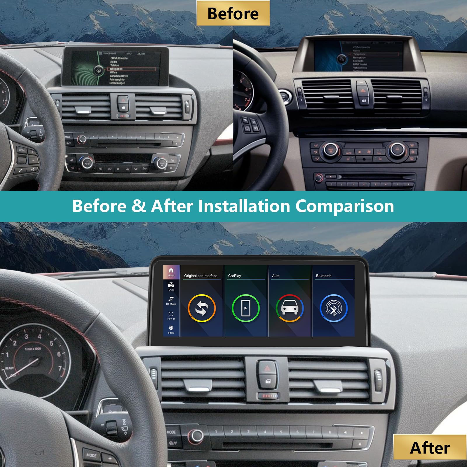 Touchscreen per autoradio da 10,25" per BMW Serie 1 E81/E82/E87/E88 2008-2012 con sistema CIC, supporto Apple CarPlay/Android Auto/Mirrorlink/navigazione, aggiornamento stereo per auto