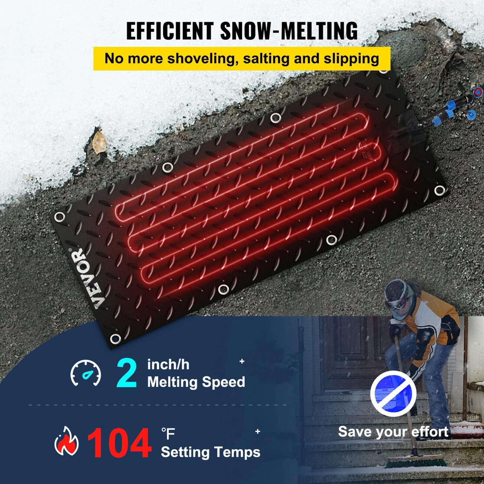 Tapis de fonte de neige pour escaliers et allées, tapis d'extérieur chauffant qui fait fondre la neige par heure, tapis de sécurité antidérapant pour allées et toits