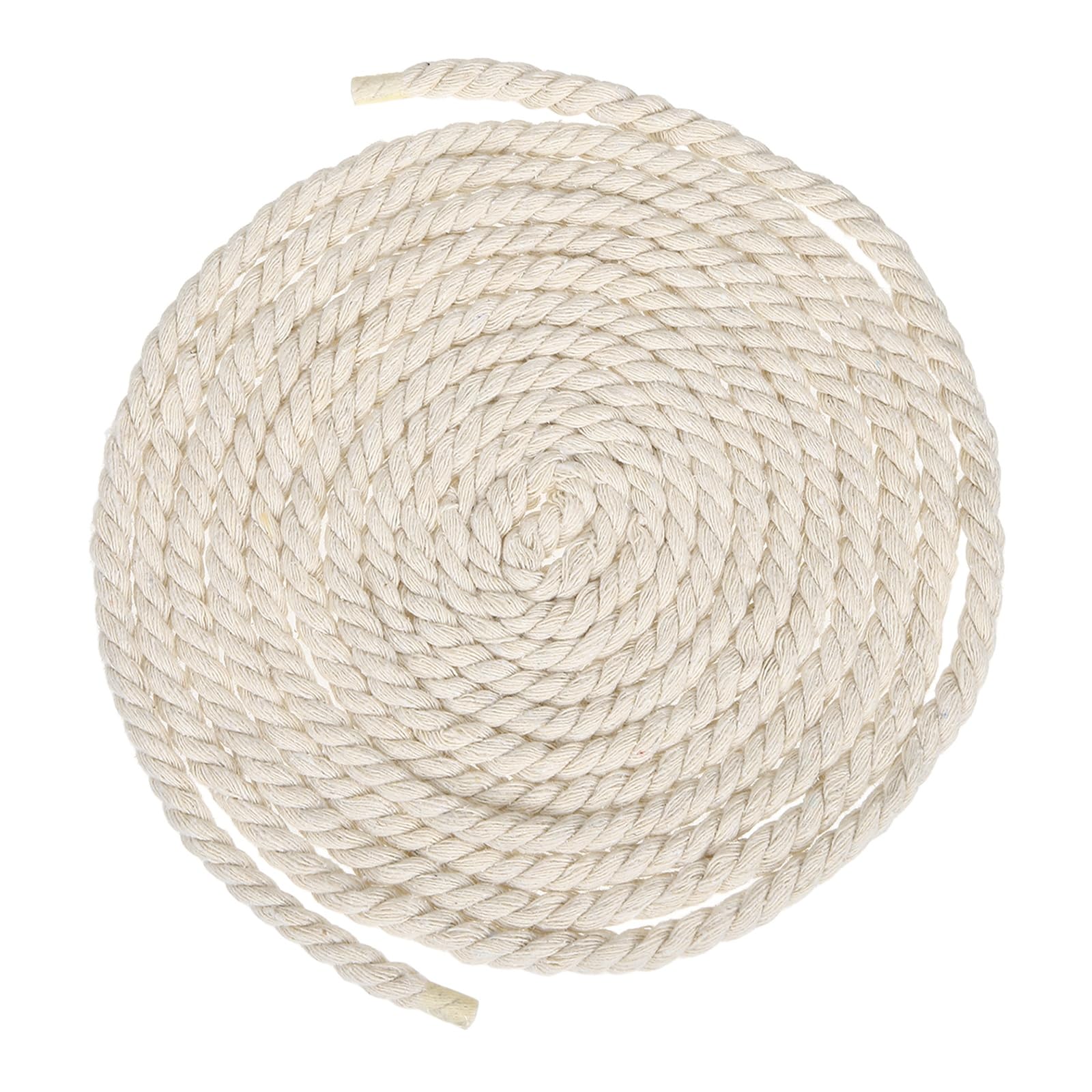 sourcing map 7mm x 14.8 Feet Beige Cotton Rope, 3 Strand Clothes Line Outdoors Twisted Braided Thick Macrame Cord for DIY Wall Hanging Plant Hanger Knotting Clothesline