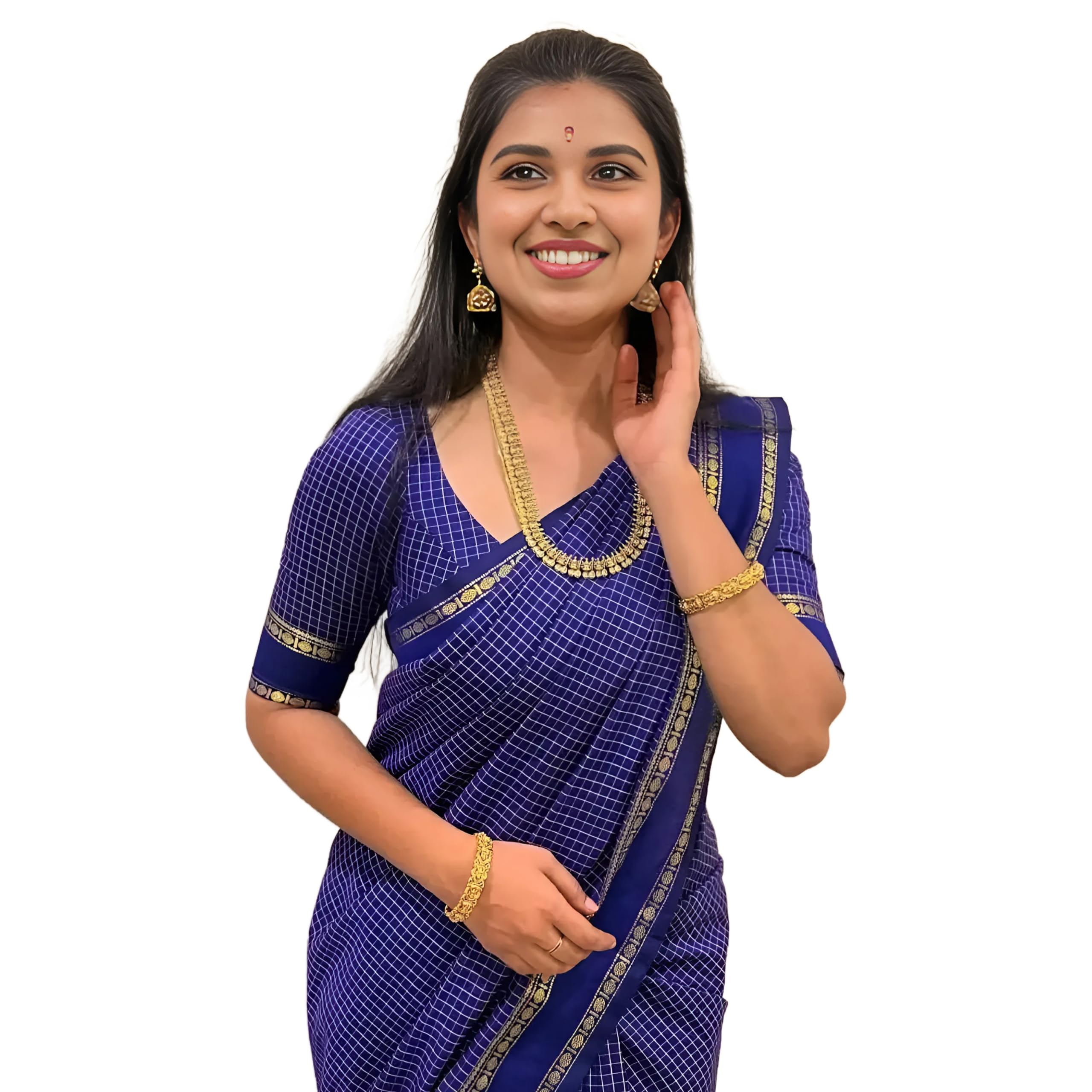Women's Traditional Arani Checked Cotton saree with Running Blouse | Soft & Smooth Cotton Silk Jari Pallu with Tassels | New Traditional South Indian Sarees for Women-image-49