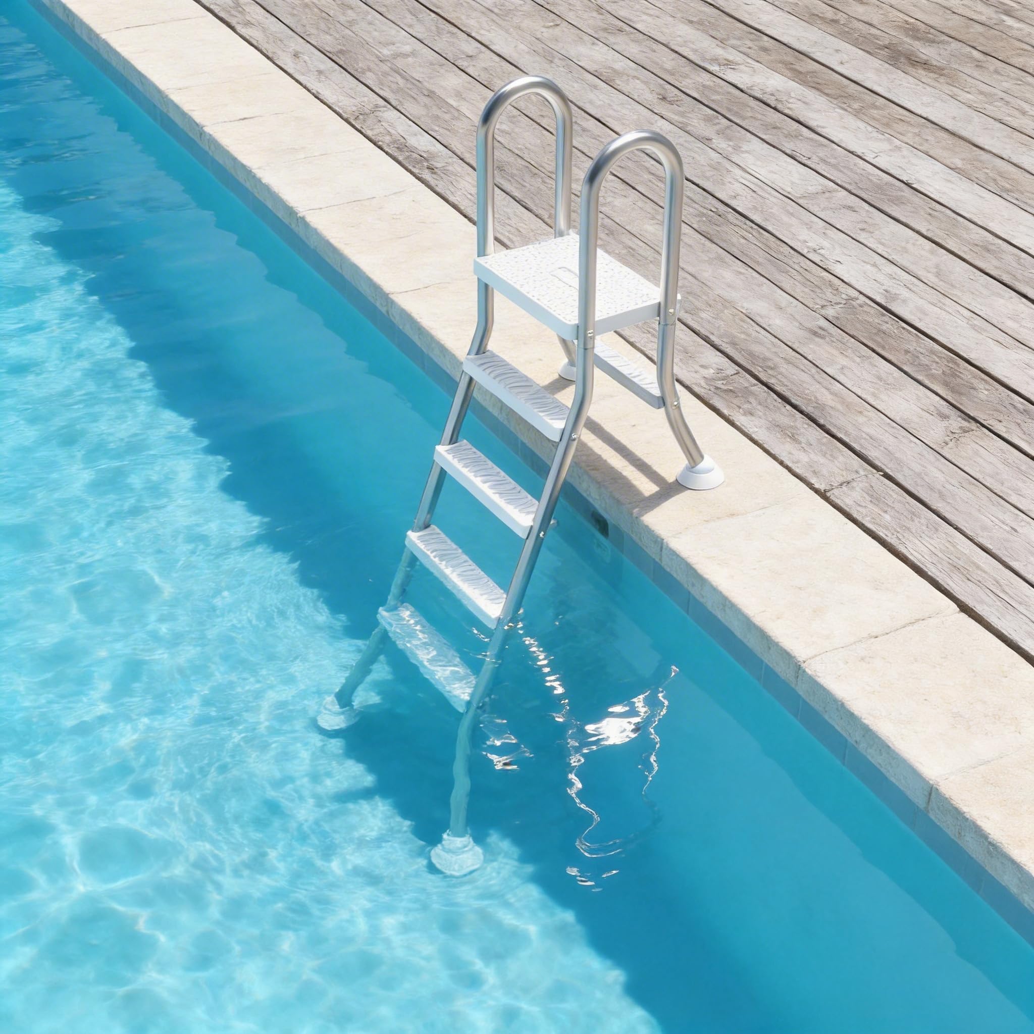 Échelle de piscine 4 marches acier inoxydable 304 antidérapant mobile pour piscines jusqu'à 135 cm profondeur