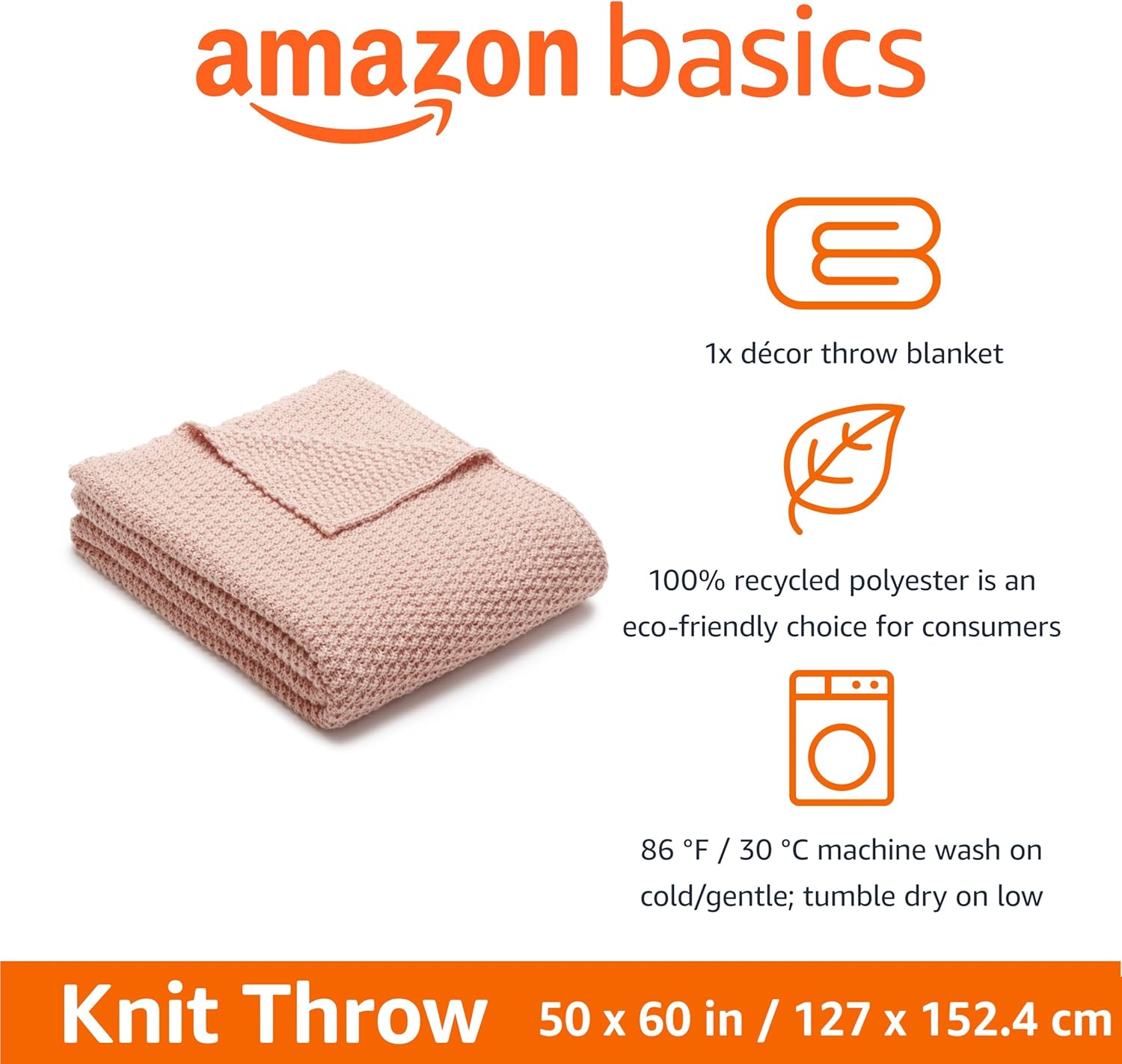 Amazon Basics Chunky Cable Knit Throw Blanket for Couch, Sofa, Bed, Lightweight Soft Cozy, 50" x 60", Dusty Rose - Image 2