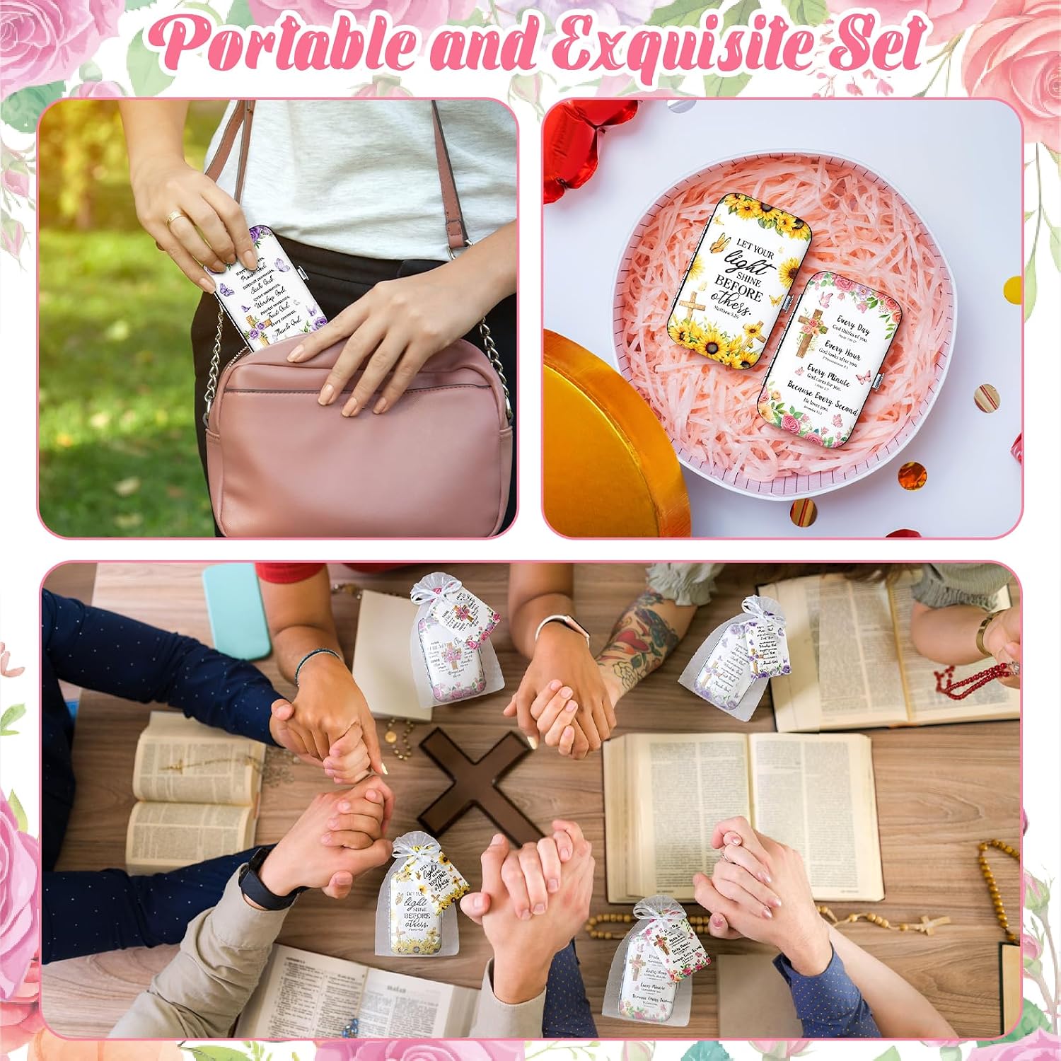 12 Sets Christian Gifts for Women Bulk Bible Verse Ladies Manicure Set Mom Gift Floral Stainless Steel Nail Clipper Set Christian Nail Kit Gifts for Church Women for Mother's Day