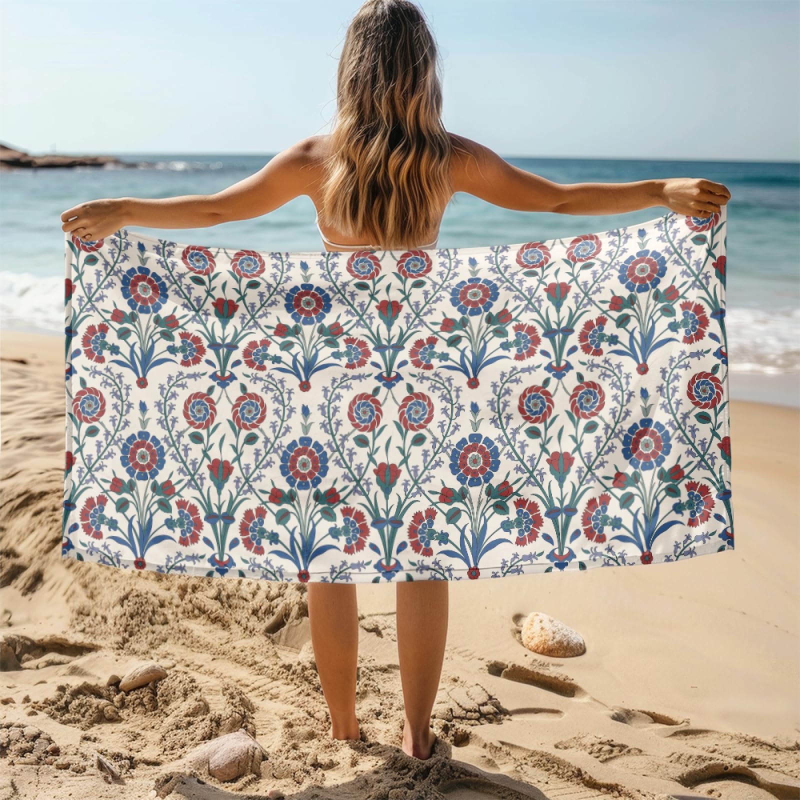 Telo Mare Microfibra 210x230 Foglie Boeme Telo Spiaggia Grande Antisabbia,XXL Asciugamano Mare, Asciugatura Rapida, Stuoia Spiaggia Leggero E Portatile
